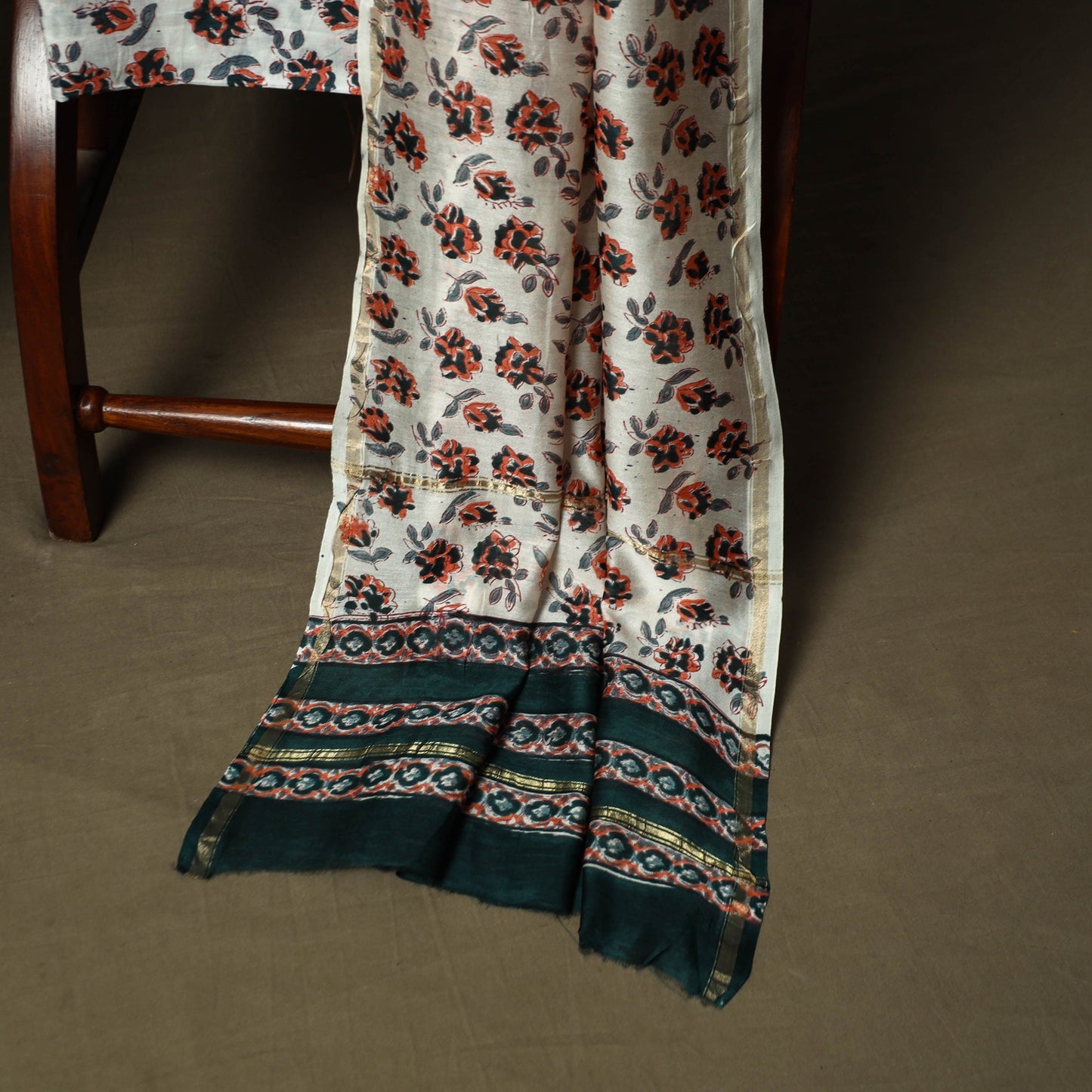 Chanderi silk hand block sanganeri print 3pc unstitched