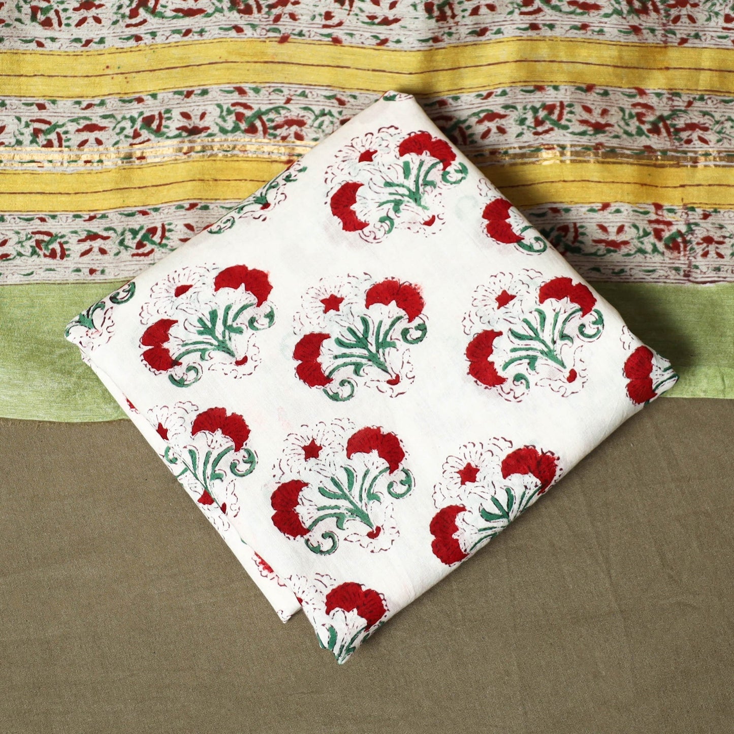 Chanderi silk hand block sanganeri print 3pc unstitched