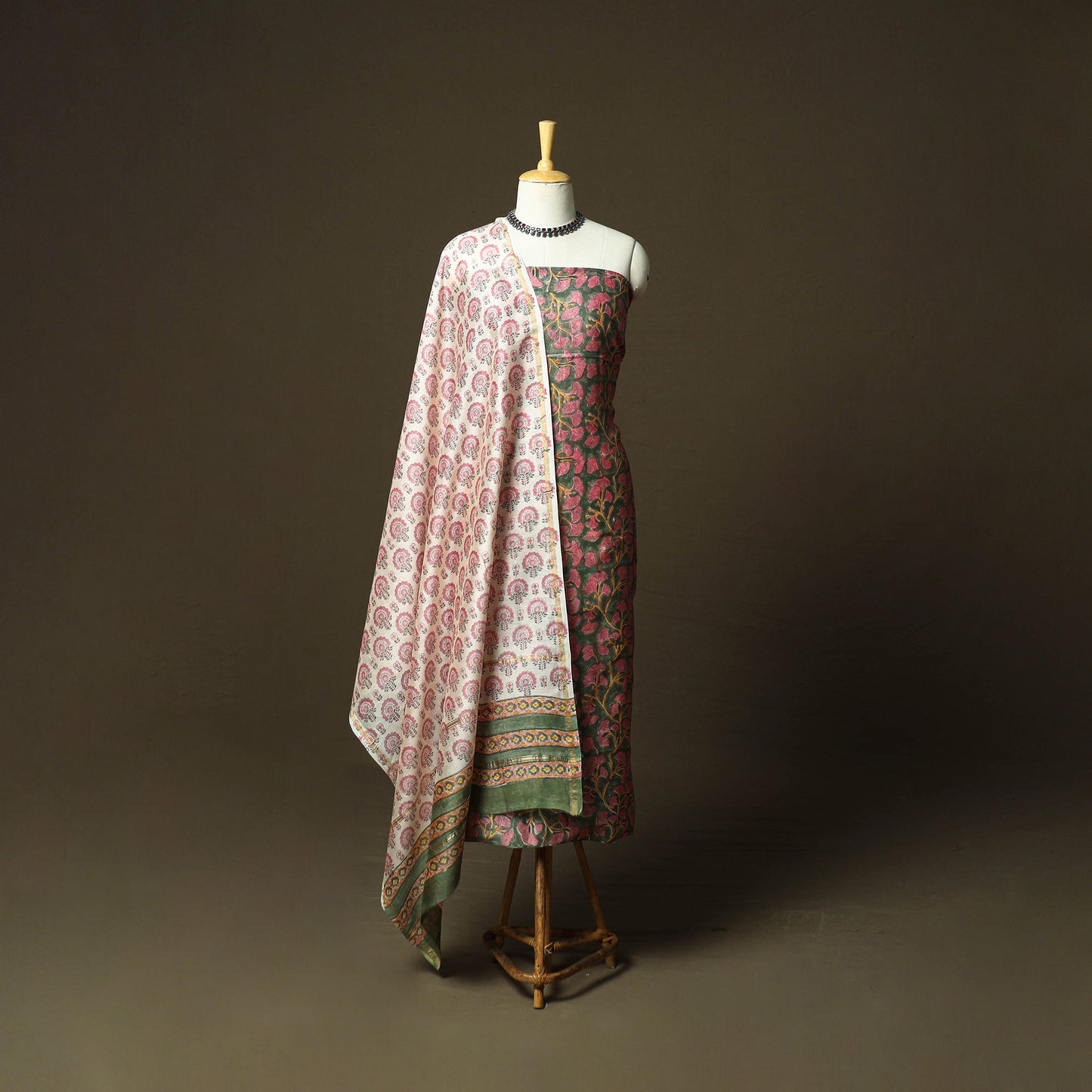 Chanderi silk hand block sanganeri print 3pc unstitched
