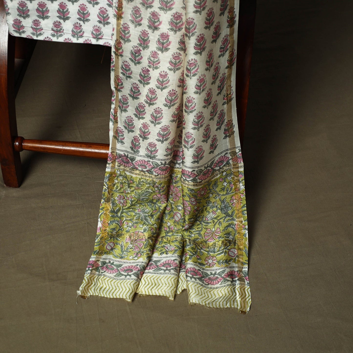 Chanderi silk hand block sanganeri print 3pc unstitched