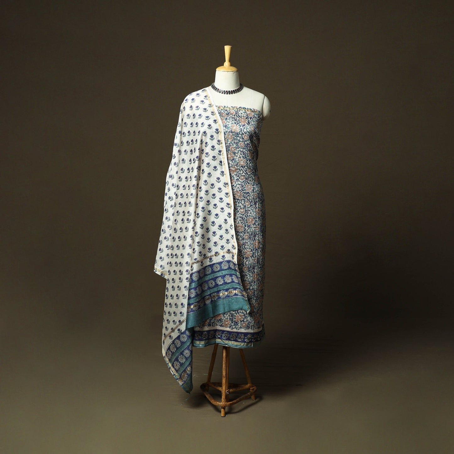 Chanderi silk hand block sanganeri print 3pc unstitched