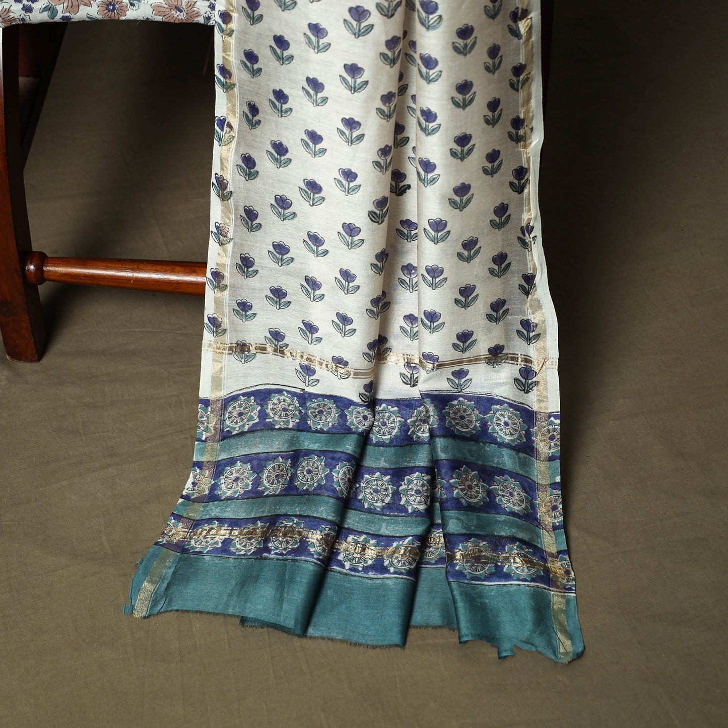 Chanderi silk hand block sanganeri print 3pc unstitched