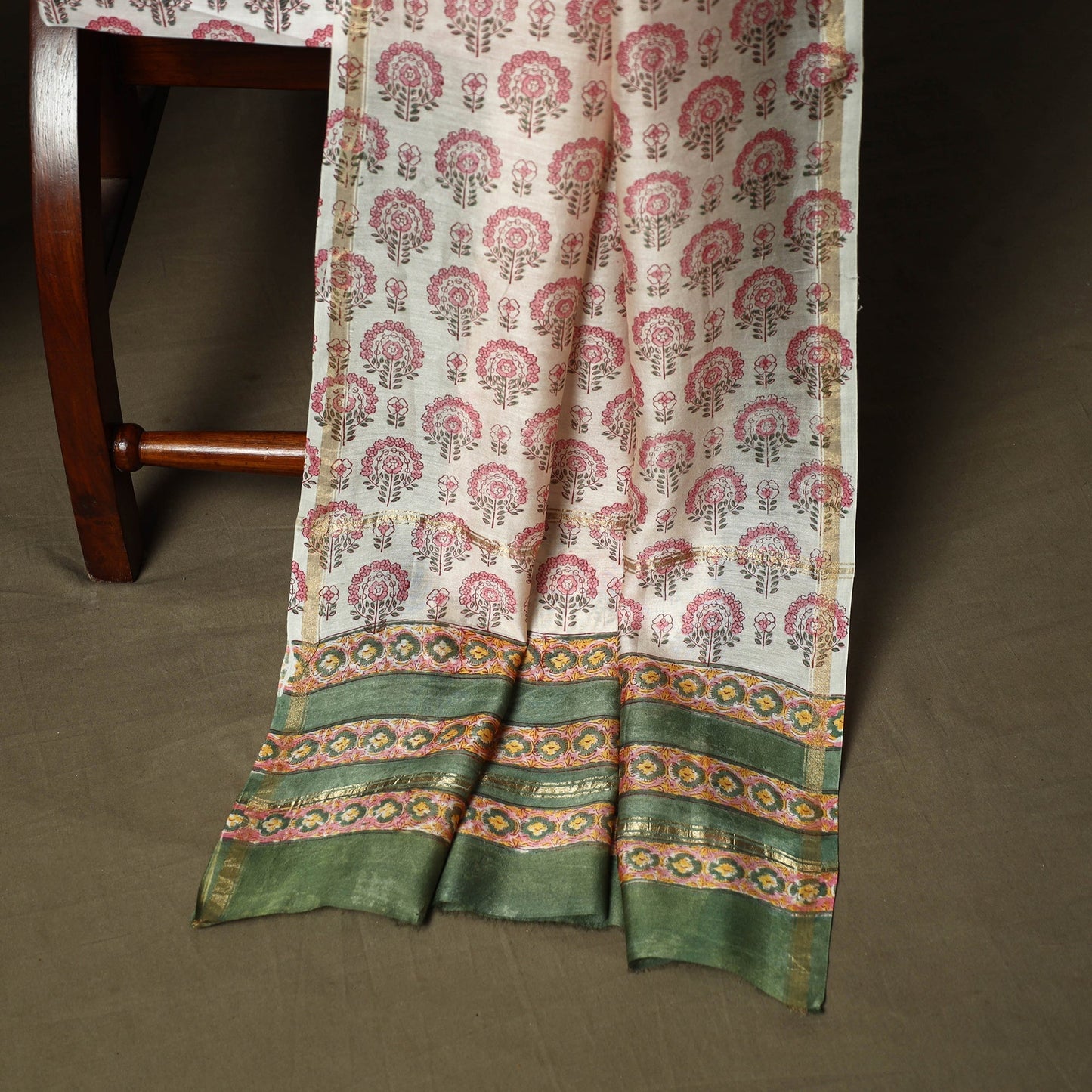 Chanderi silk hand block sanganeri print 3pc unstitched