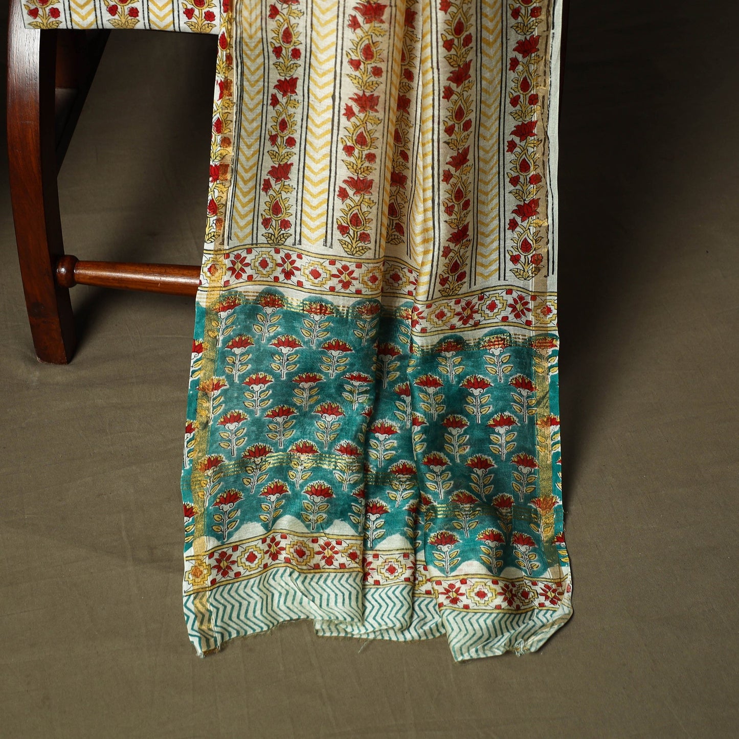 Chanderi silk hand block sanganeri print 3pc unstitched