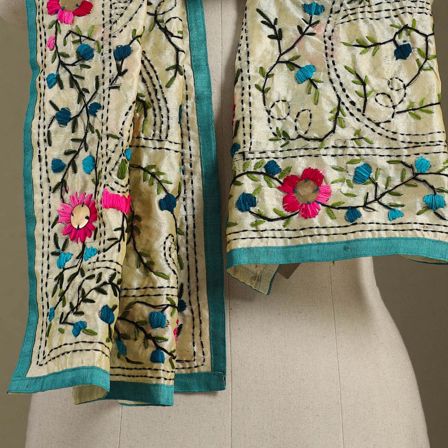 Buy Chanderi Silk Hand Embroidered Stole