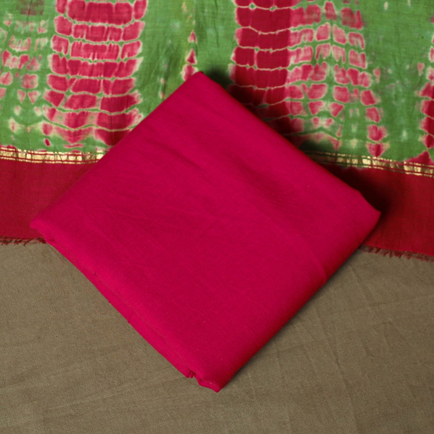 Chanderi silk shibori tie-dye 3pc unstitched dress material