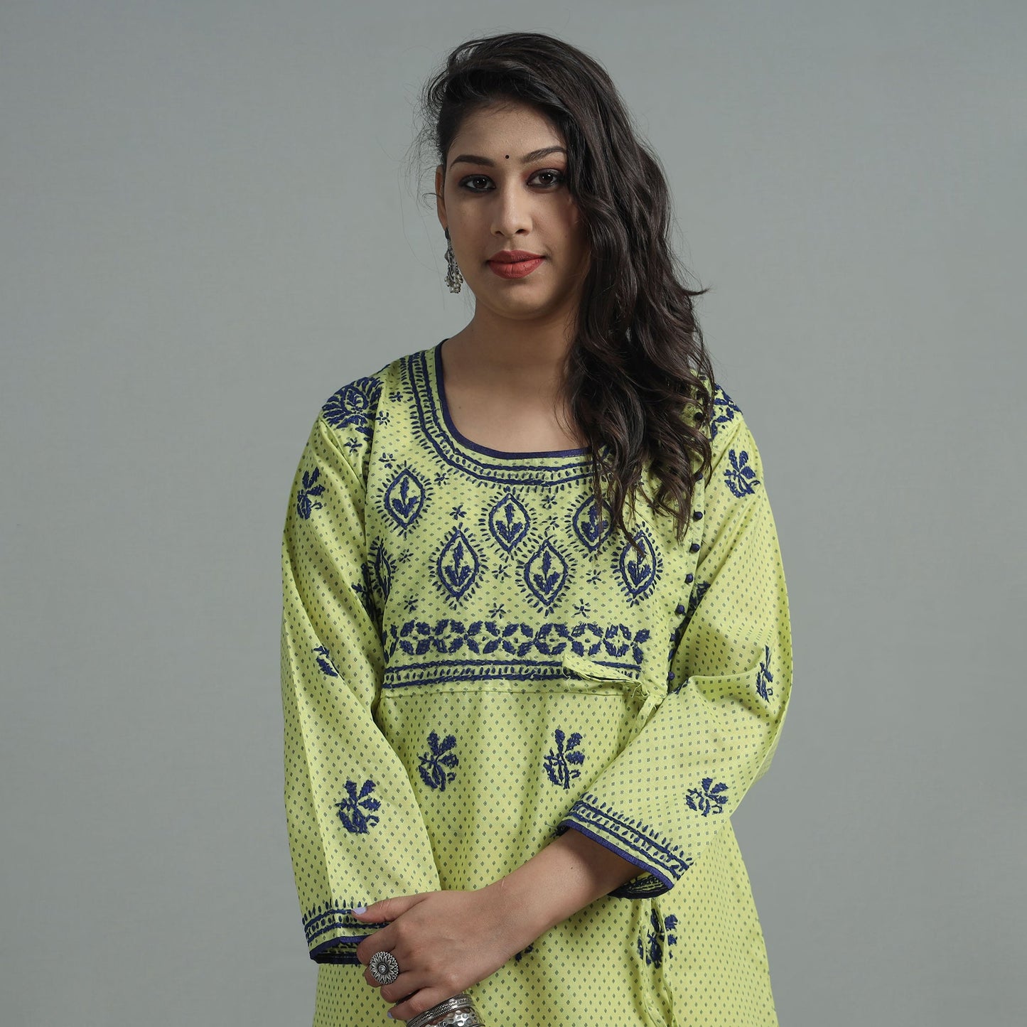 Chikankari Hand Embroidered Cotton Long Kurta for Women