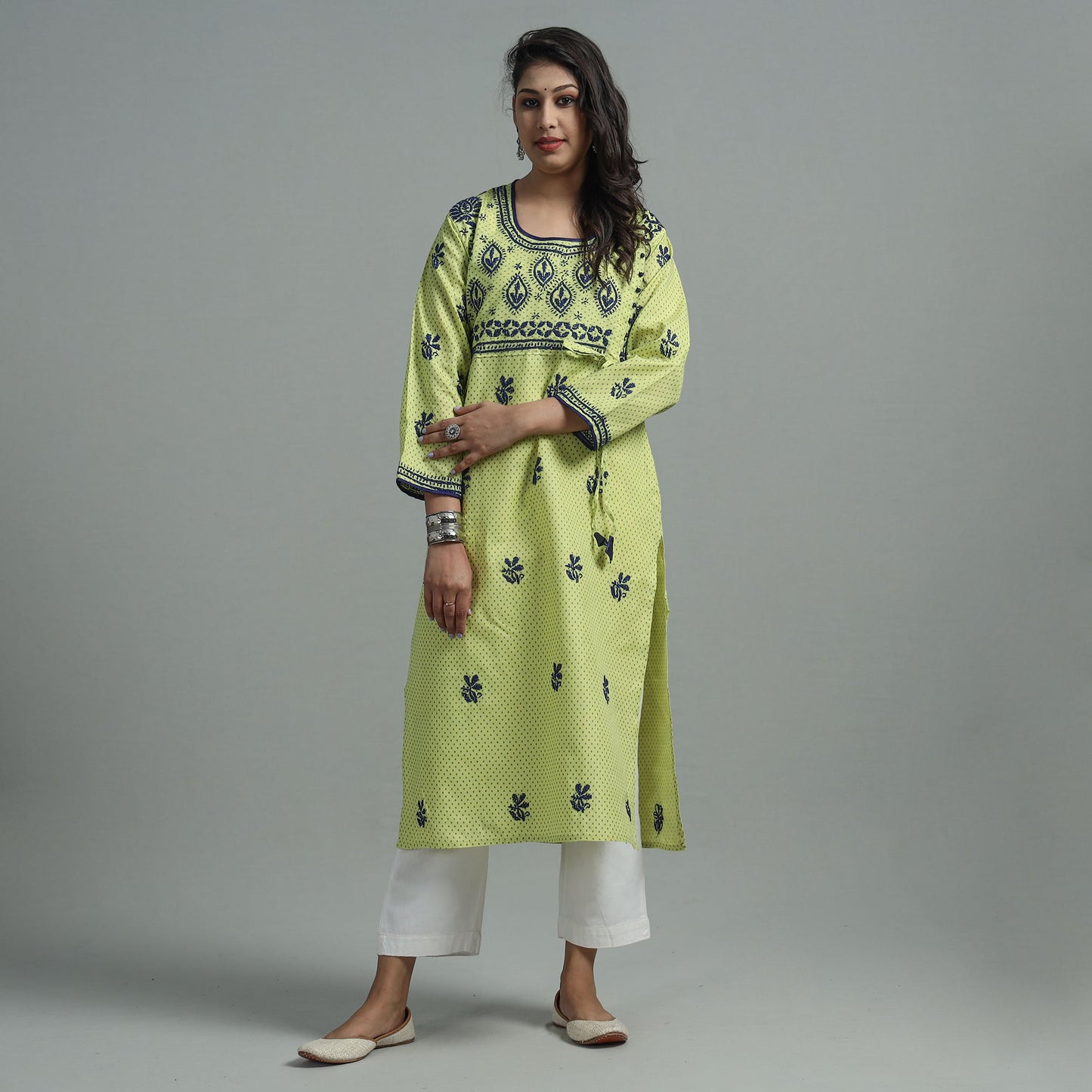 Chikankari Hand Embroidered Cotton Long Kurta for Women