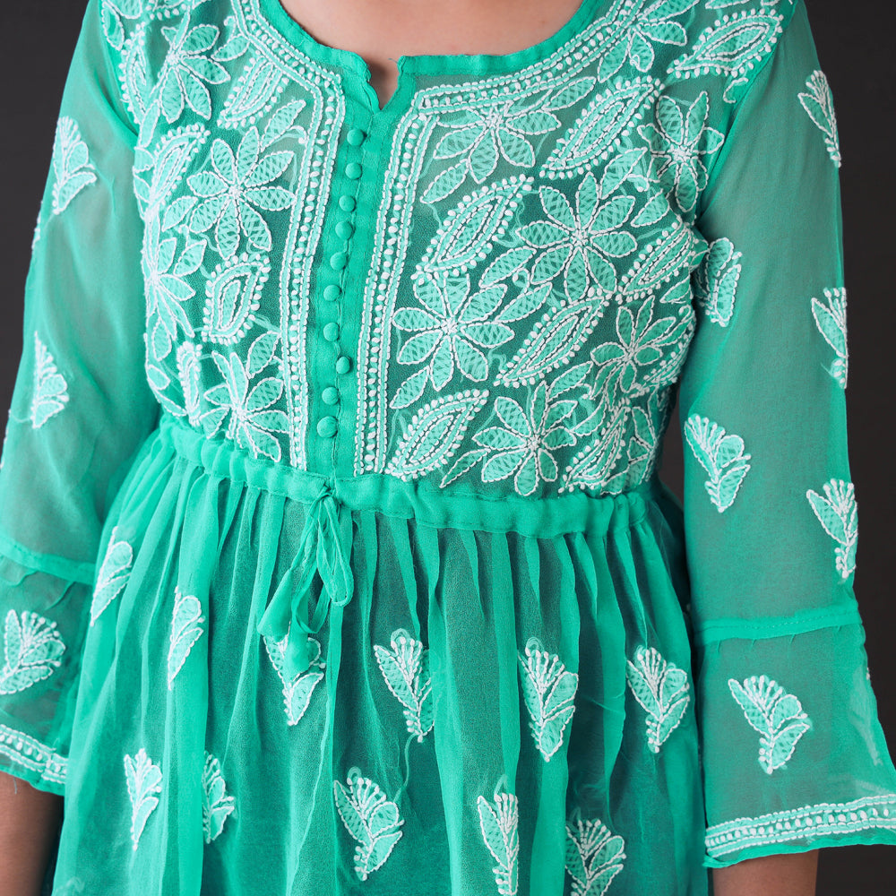 Buy Chikankari Hand Embroidered Short Flared Kurta / Top