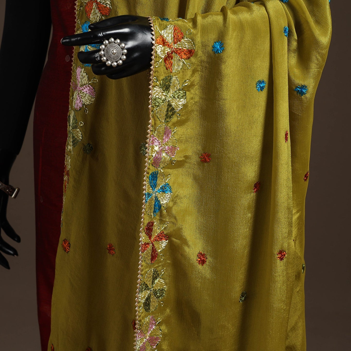 Chinon silk hand embroidered phulkari dupatta 06