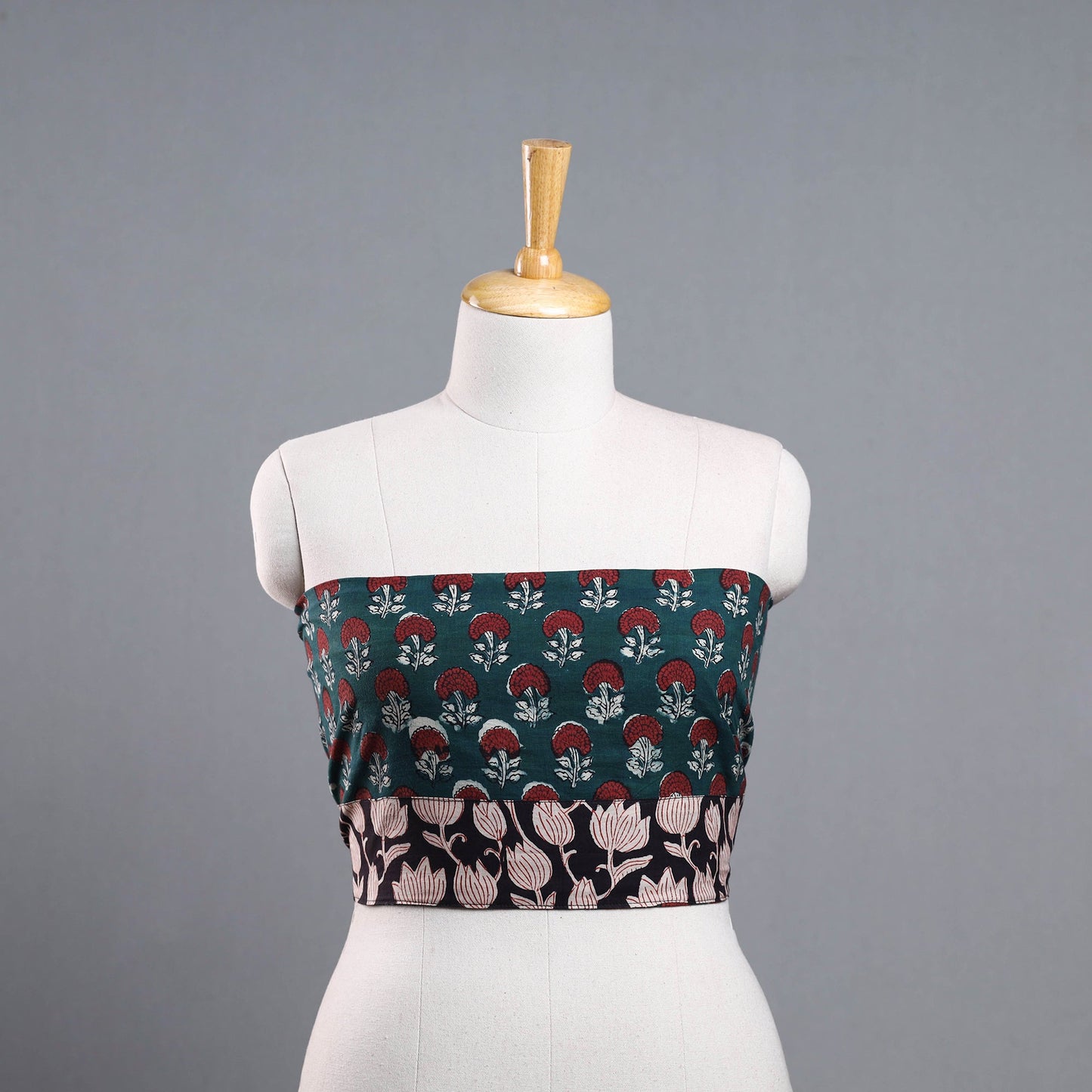 Green - cotton bagru blouse piece 03 - handcrafted