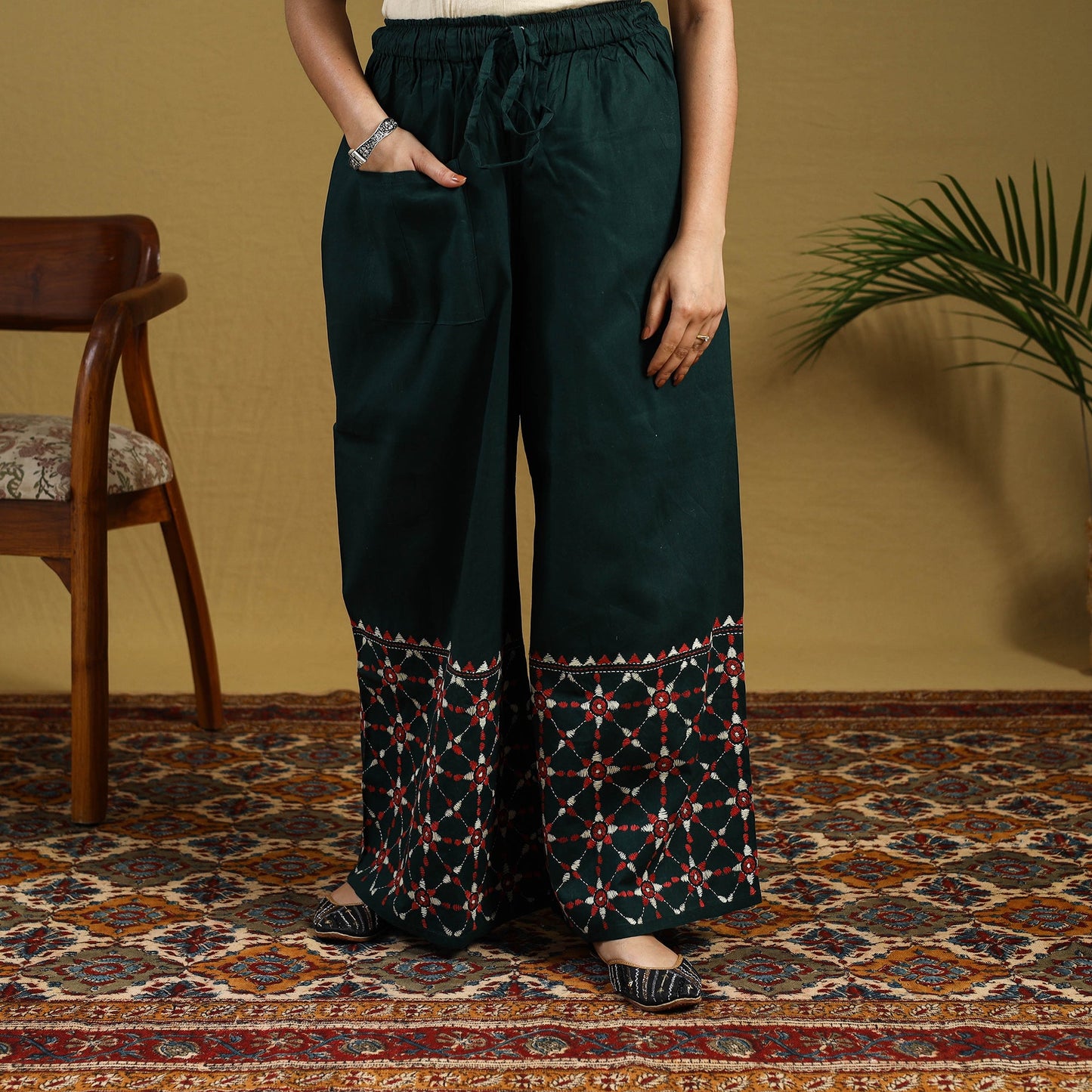 Buy Cotton Bengal Kantha Hand Embroidery Palazzo