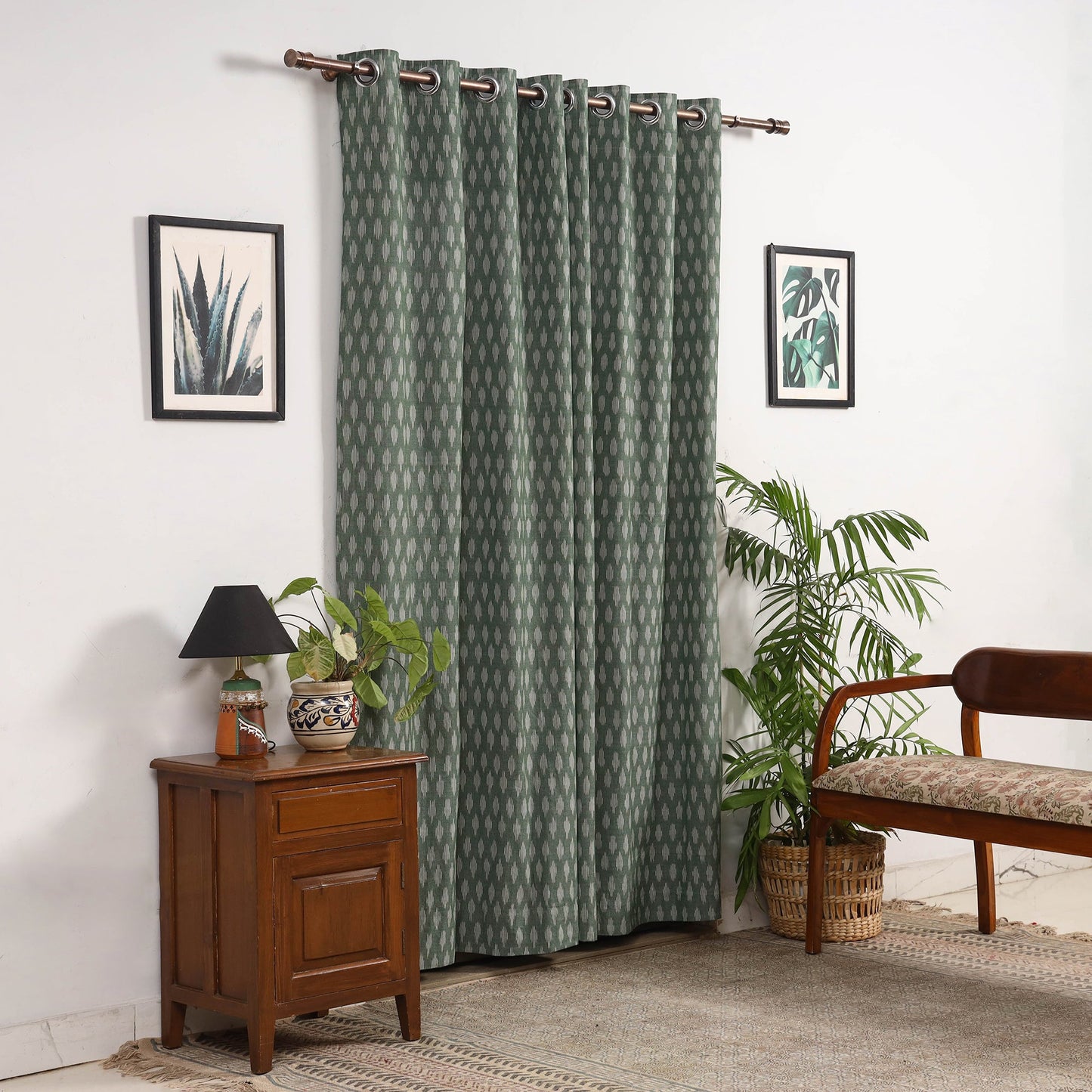 Green - cotton door pochampally ikat curtain (7 x 3 feet)