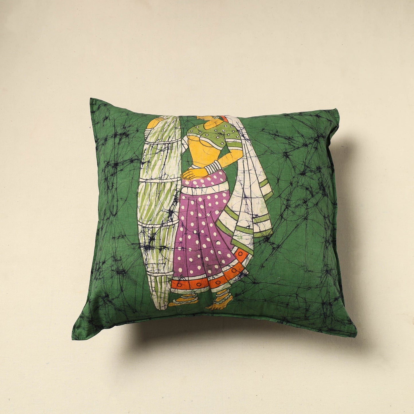 Green - cotton hand batik cushion cover (18 x 18 in) 54