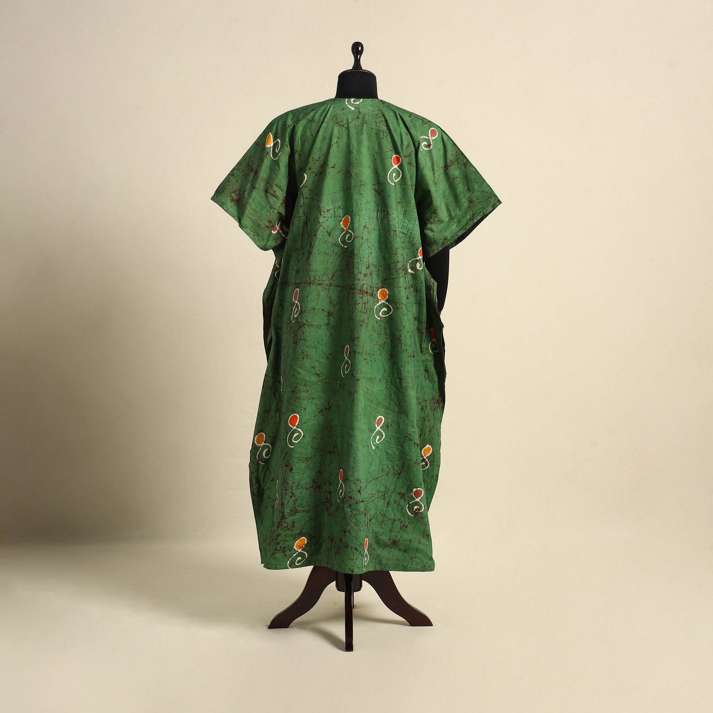 Green - cotton hand batik kaftan with tie-up waist (long)