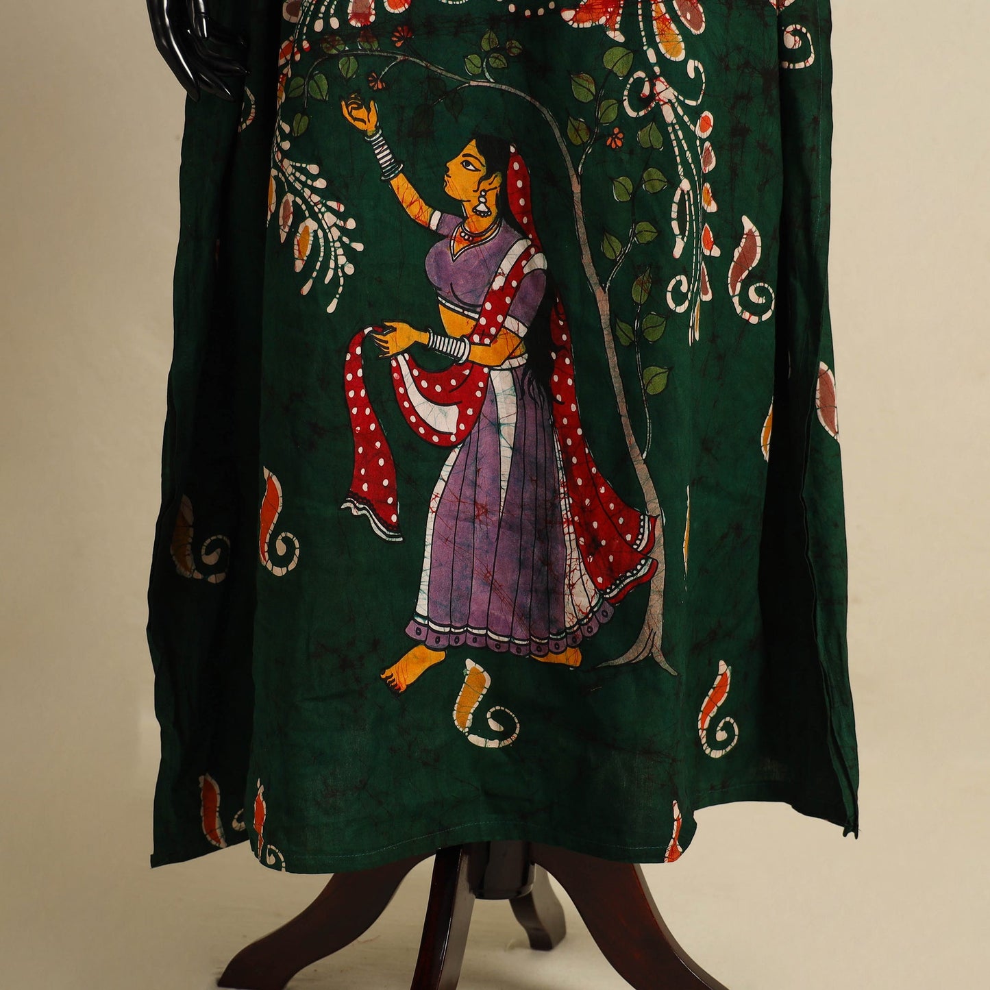 Green - cotton hand batik kaftan with tie-up waist (long)