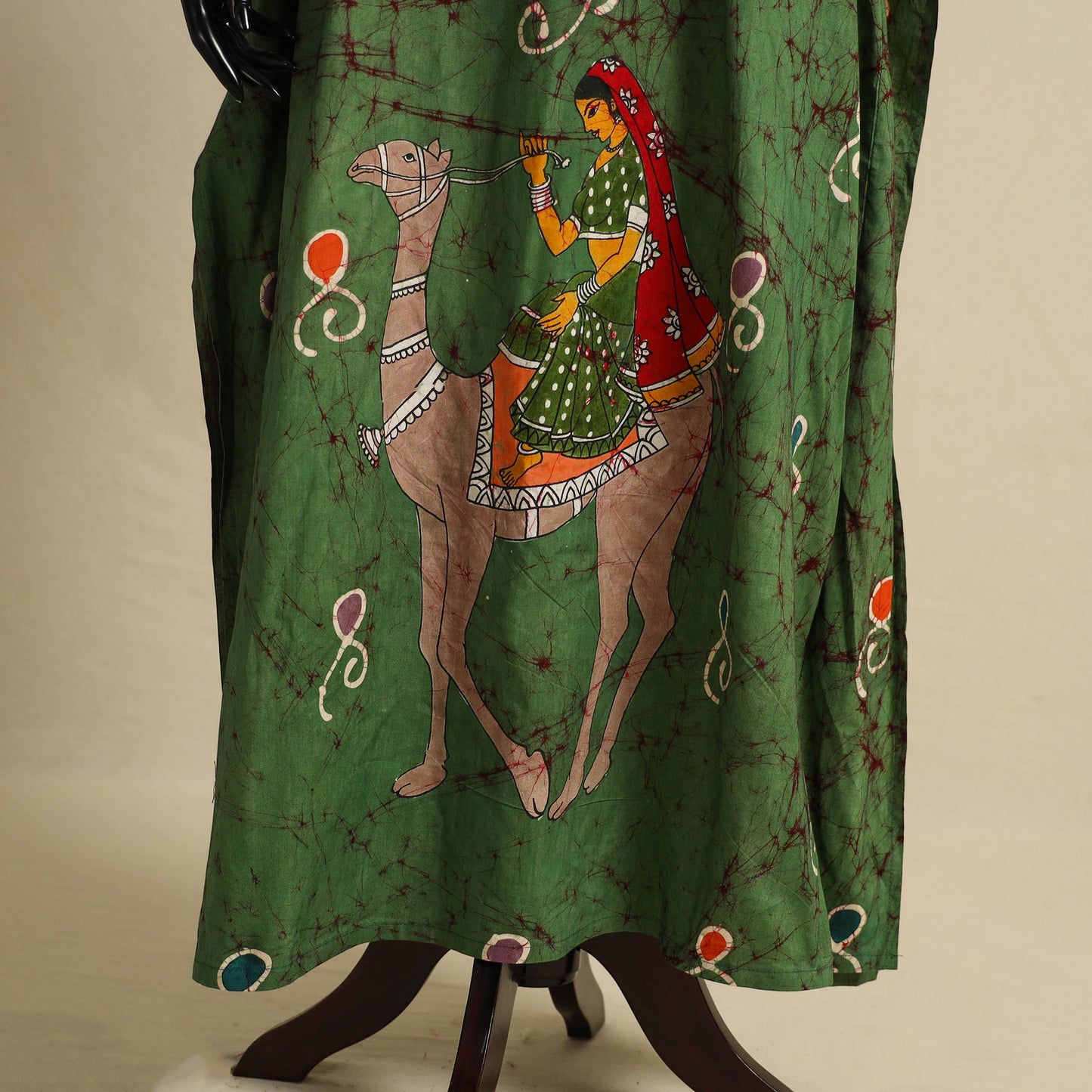 Green - cotton hand batik kaftan with tie-up waist (long)