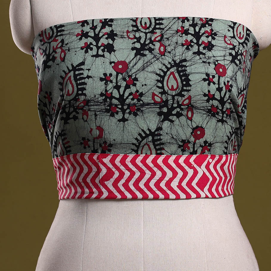 Cotton hand block batik print blouse piece 61 - handcrafted