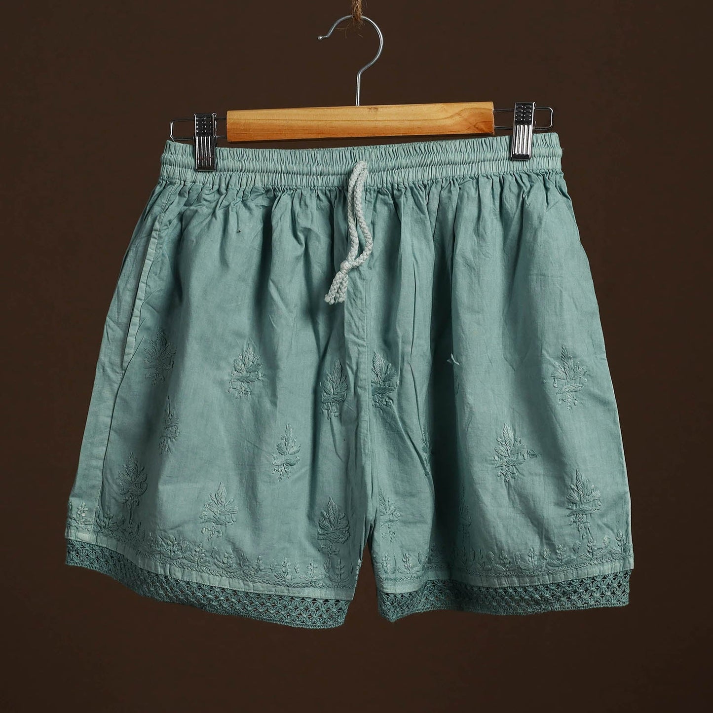 Buy Green Cotton Hand Embroidery Chikankari Short