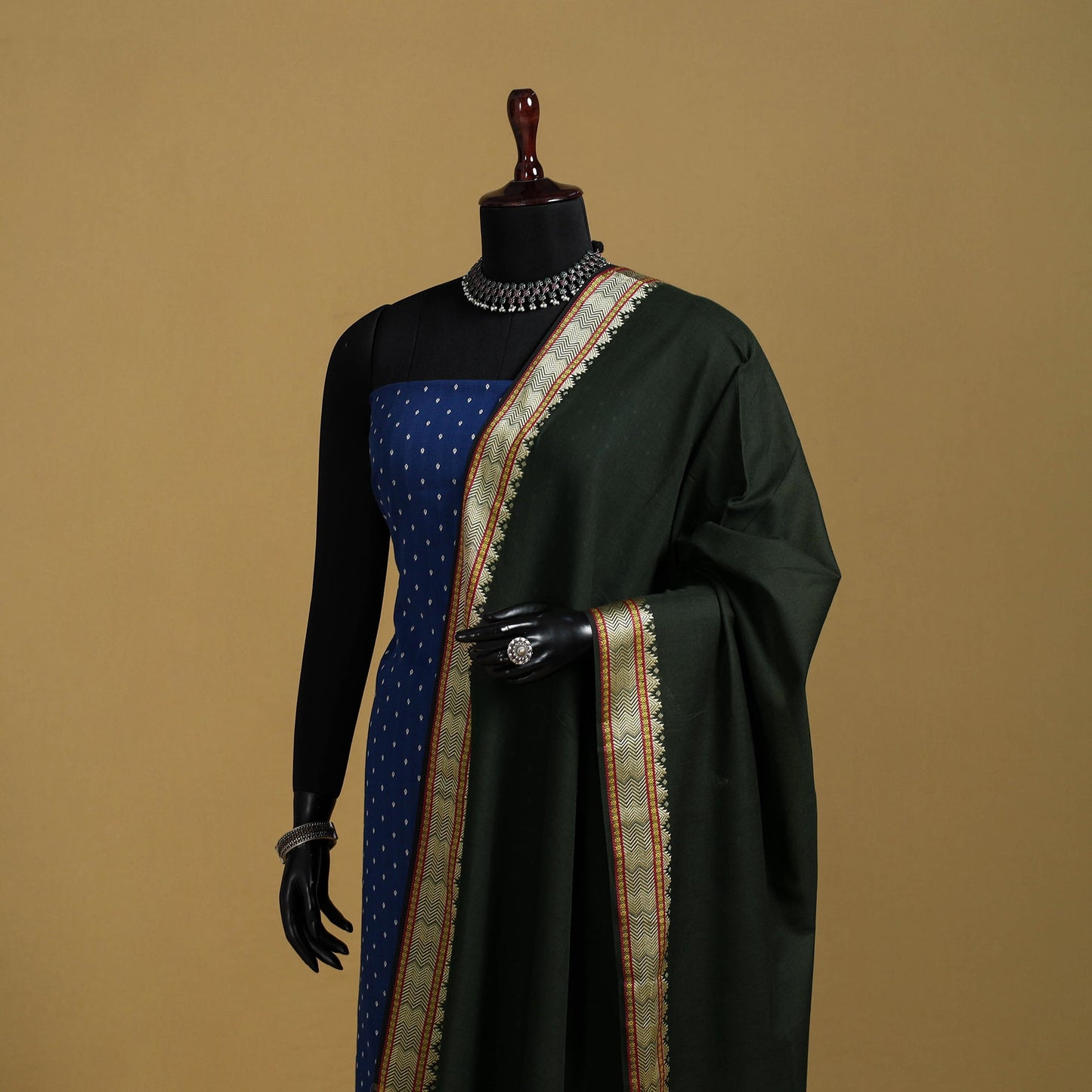 Green - cotton jacquard dupatta with thread border 29