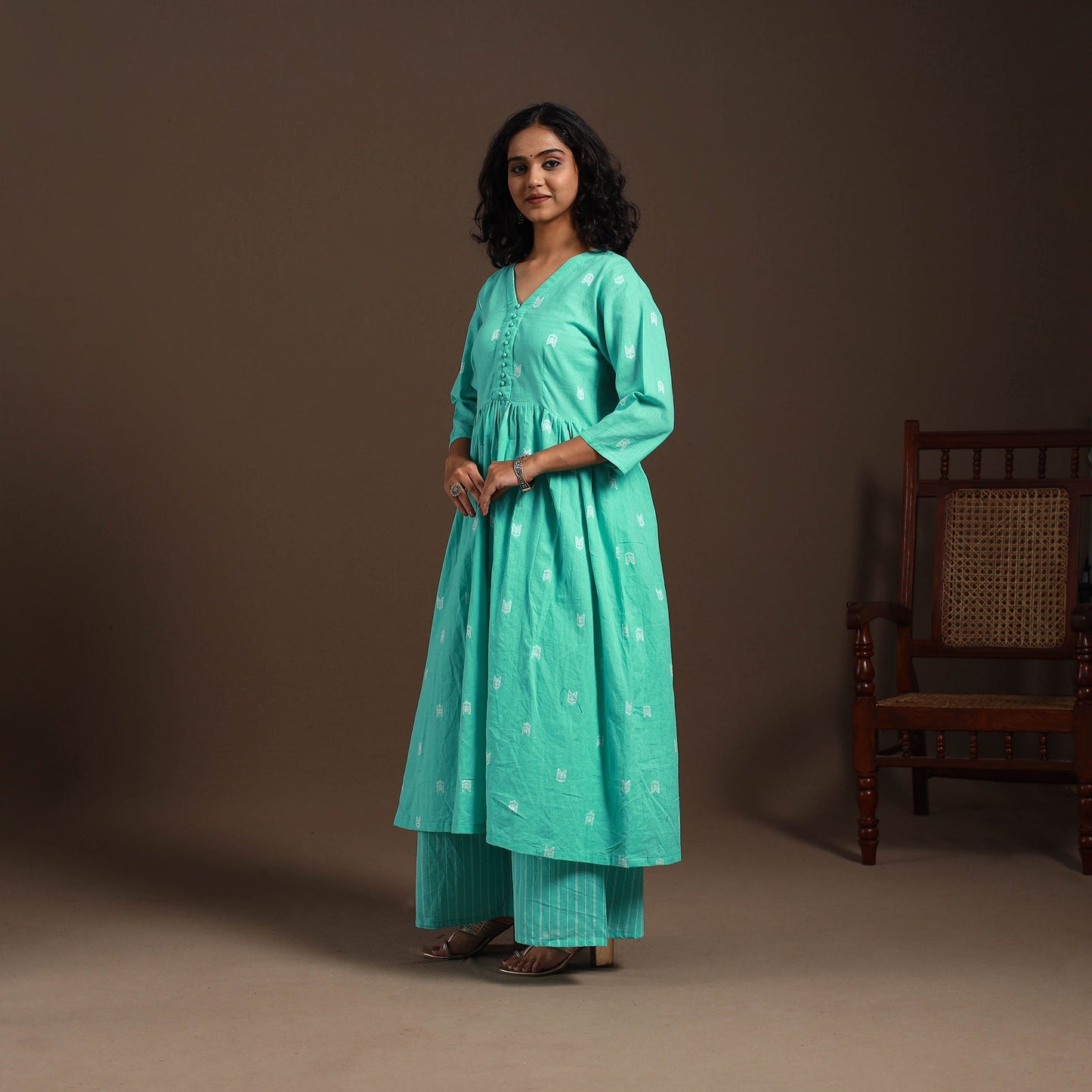 Green - cotton jacquard kurta set (set of 2) 05