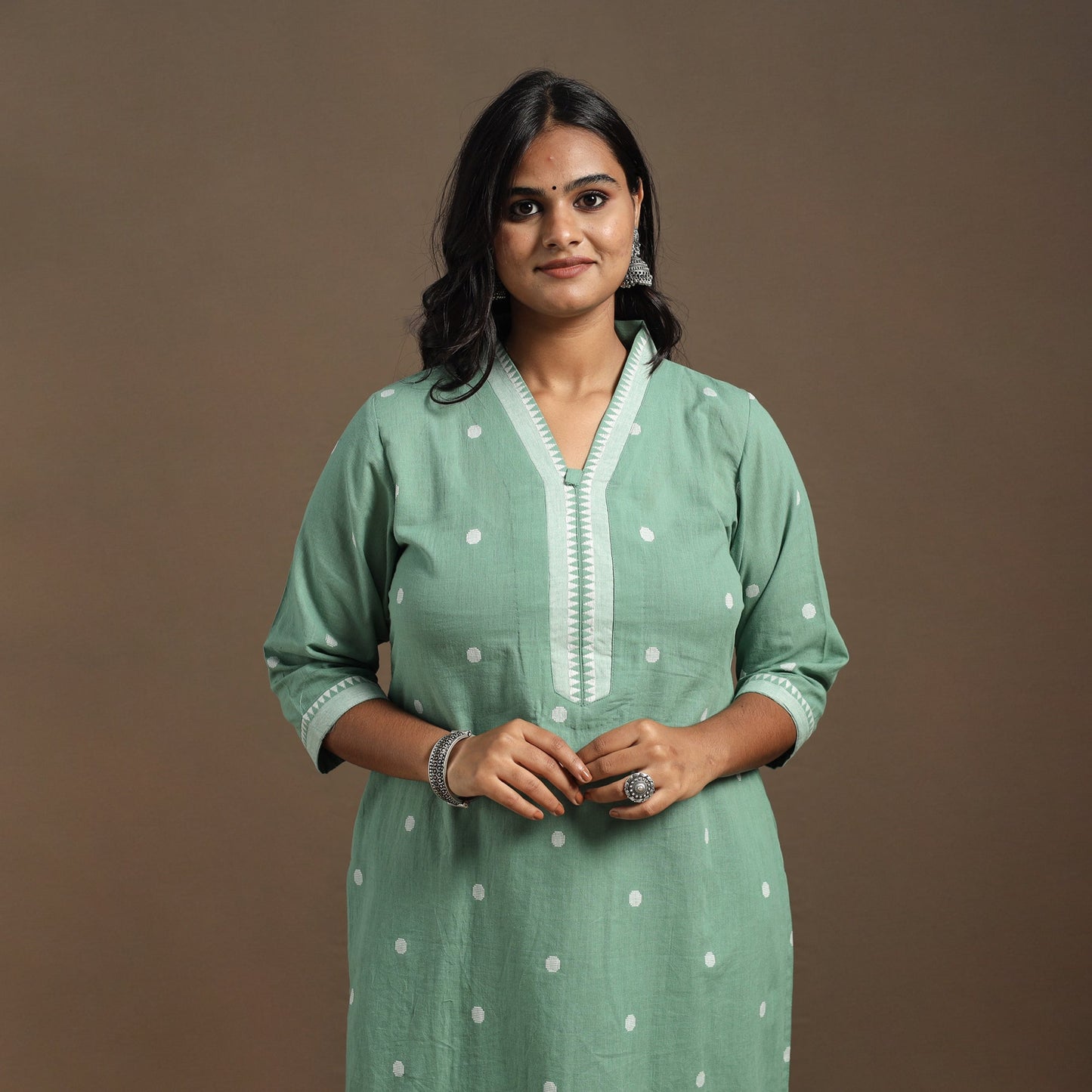 Green Cotton Jacquard Kurta Set (Set of 2)