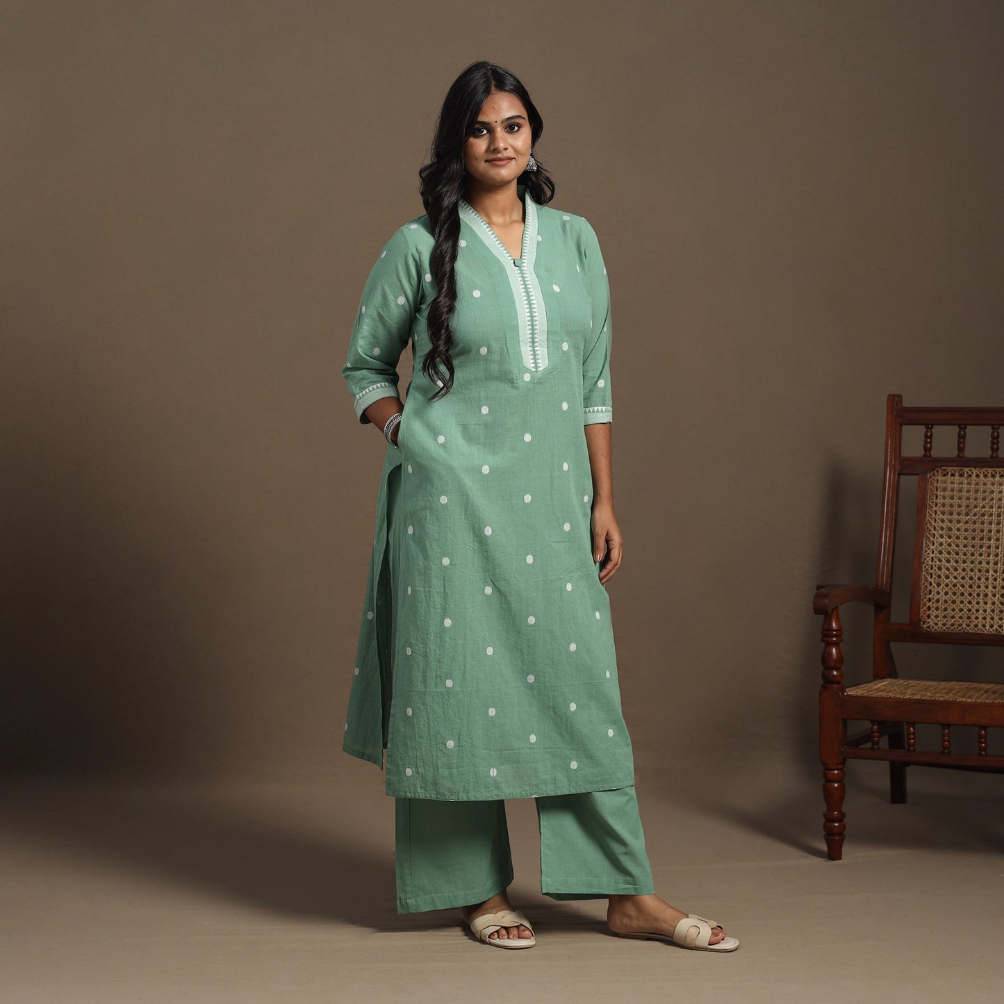 Green Cotton Jacquard Kurta Set (Set of 2)