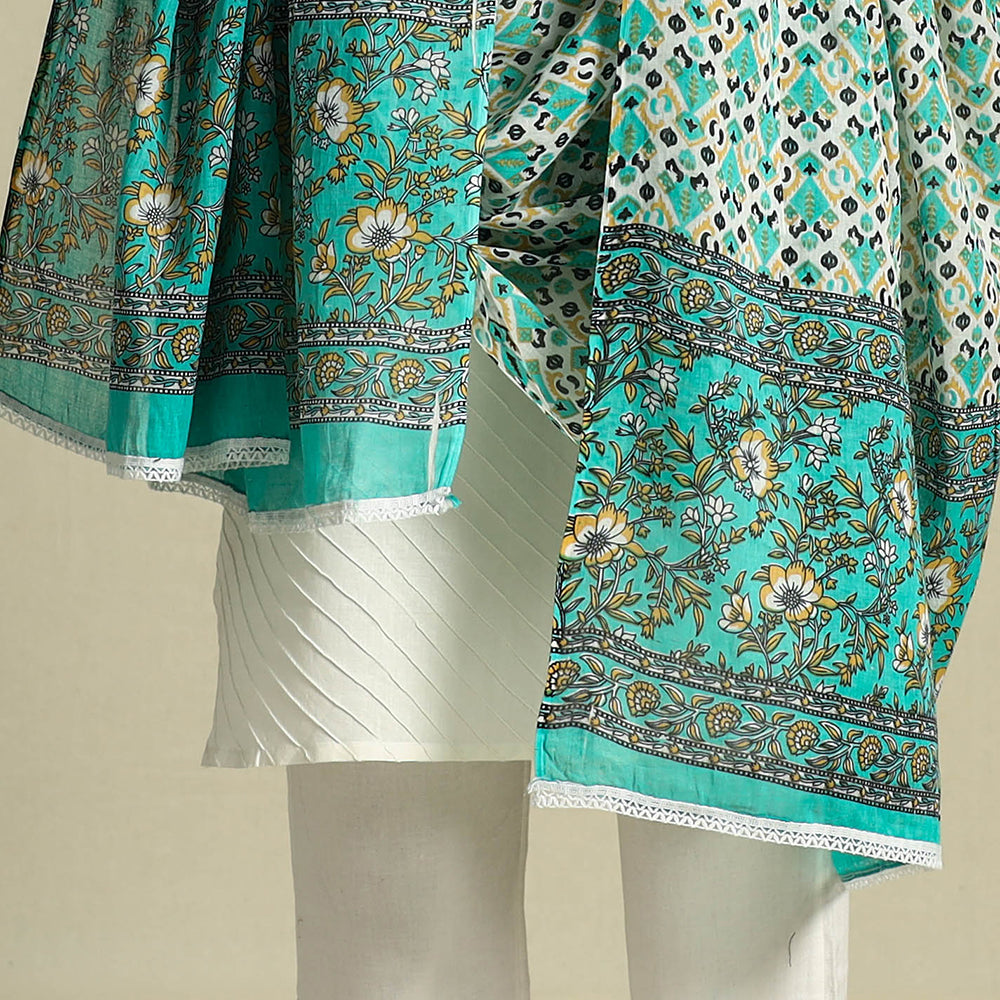 Green - cotton jaipur printed dupatta 27 - handcrafted