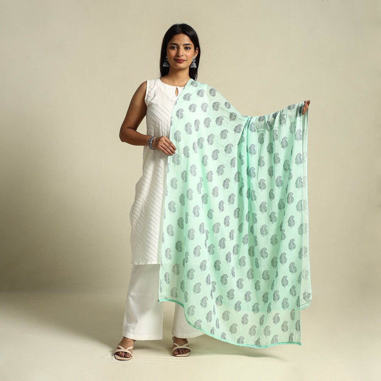 Green Cotton Jaipur Printed Dupatta Online