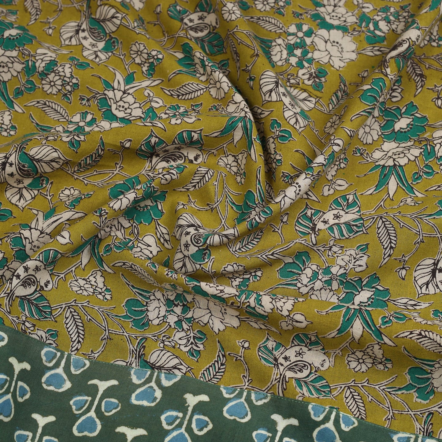 Green - cotton kalamkari blouse piece 02 - handcrafted