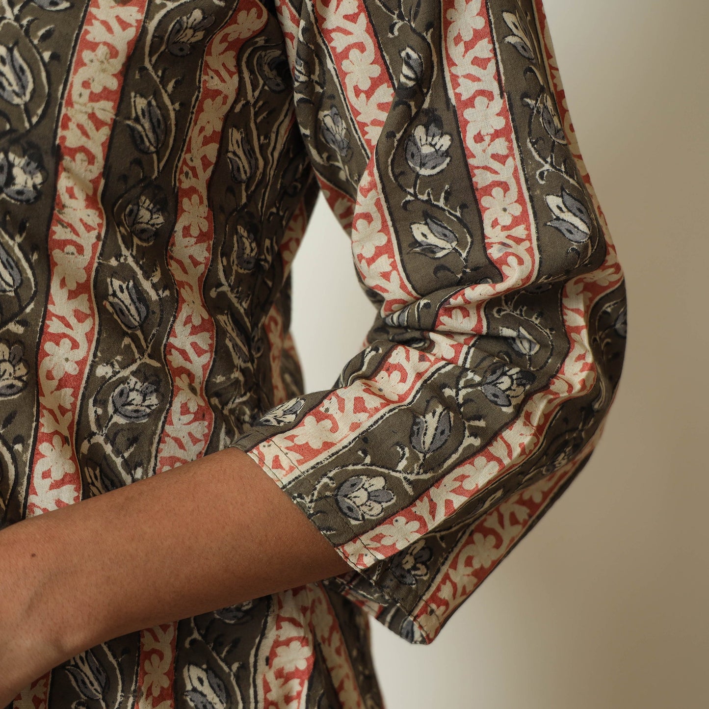 Brown Block Print Cotton A-Line Kalamkari Kurta for Women