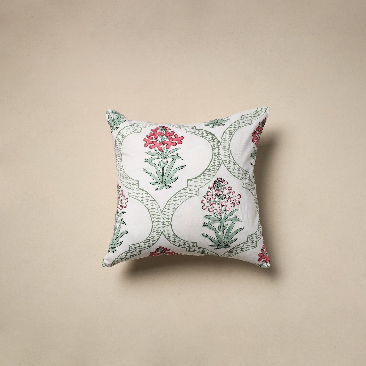 Cotton sanganeri cushion cover (16 x 16 in) 99 - handcrafted