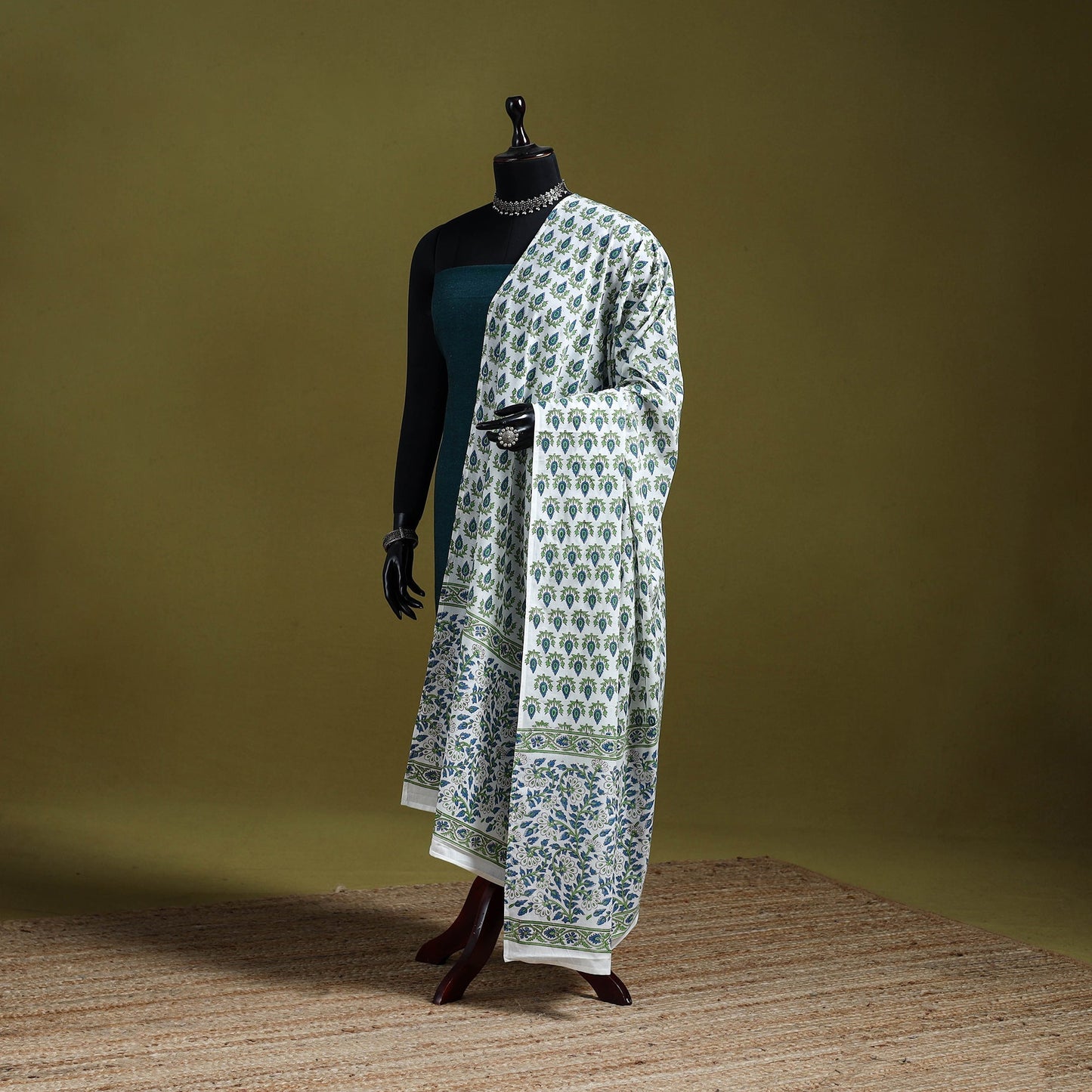 Cotton sanganeri floral dupatta 22 - handcrafted