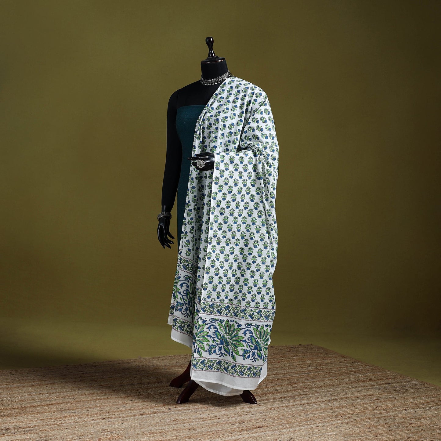 Cotton sanganeri floral dupatta 35 - handcrafted