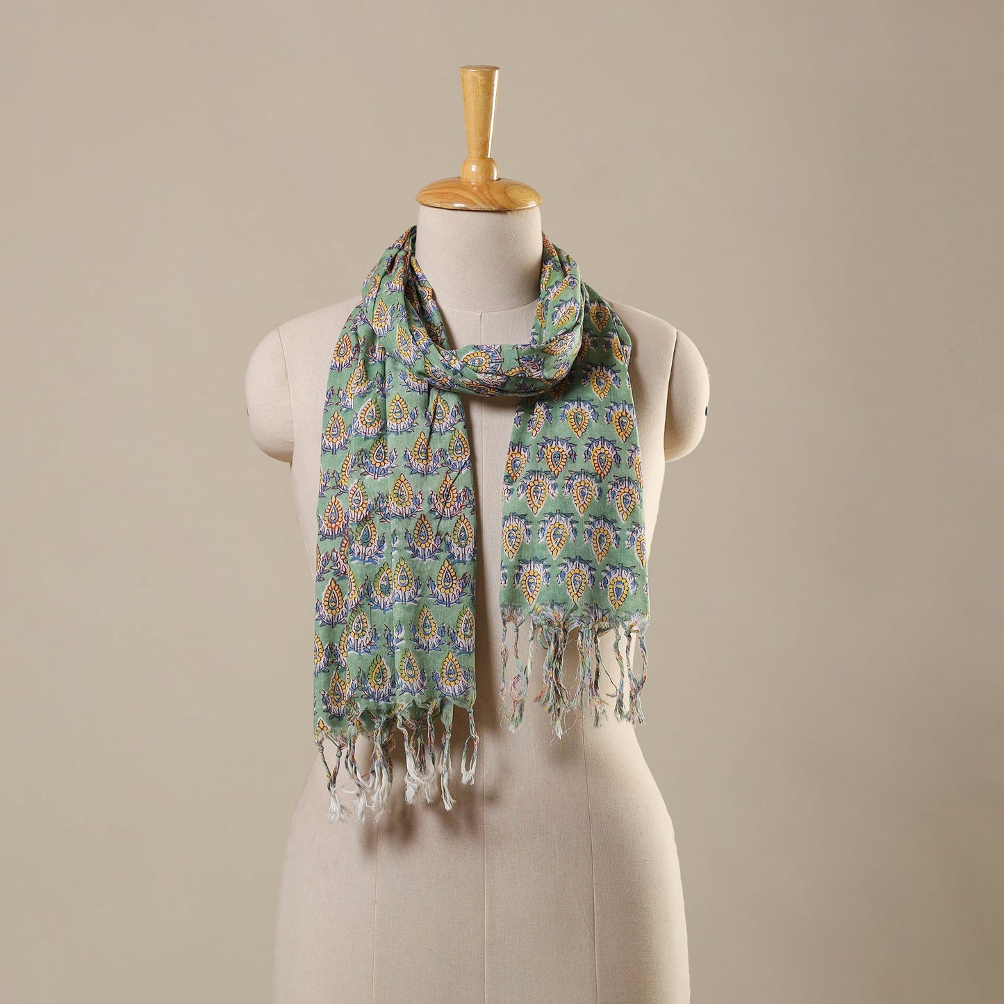 Block Print Cotton Sanganeri Stole with Tassels