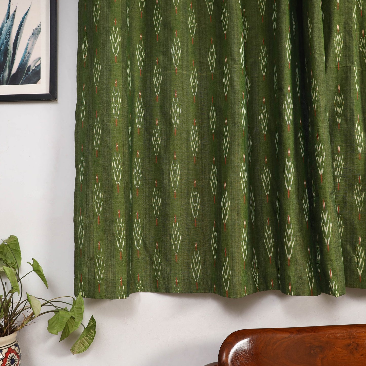 Green - cotton window pochampally ikat curtain (5 x 3 feet)