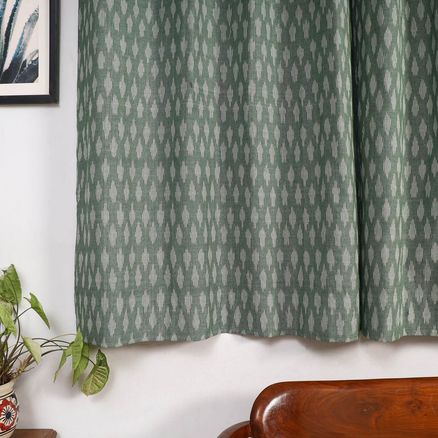 Green - cotton window pochampally ikat curtain (5 x 3 feet)