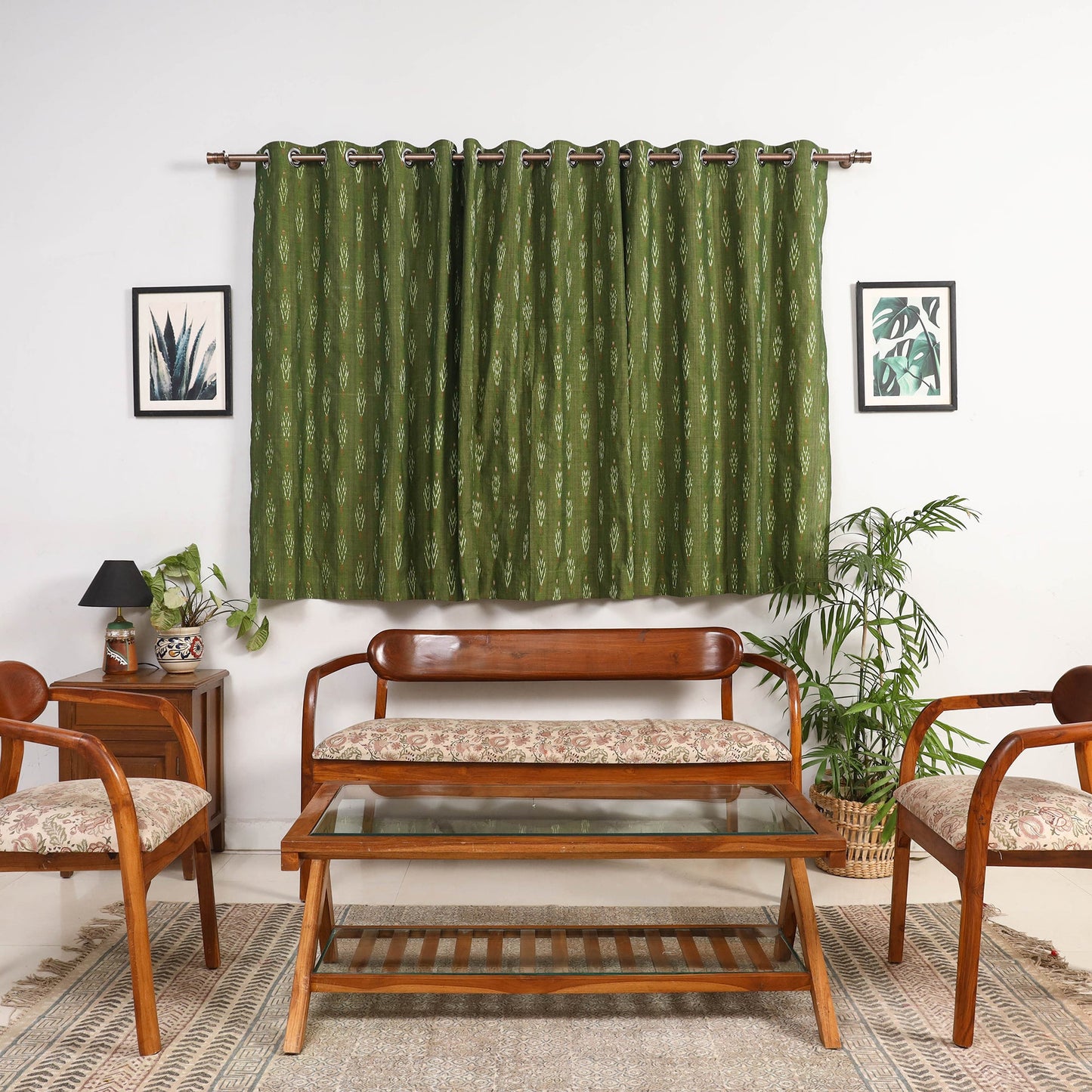 Green - cotton window pochampally ikat curtain (5 x 3 feet)