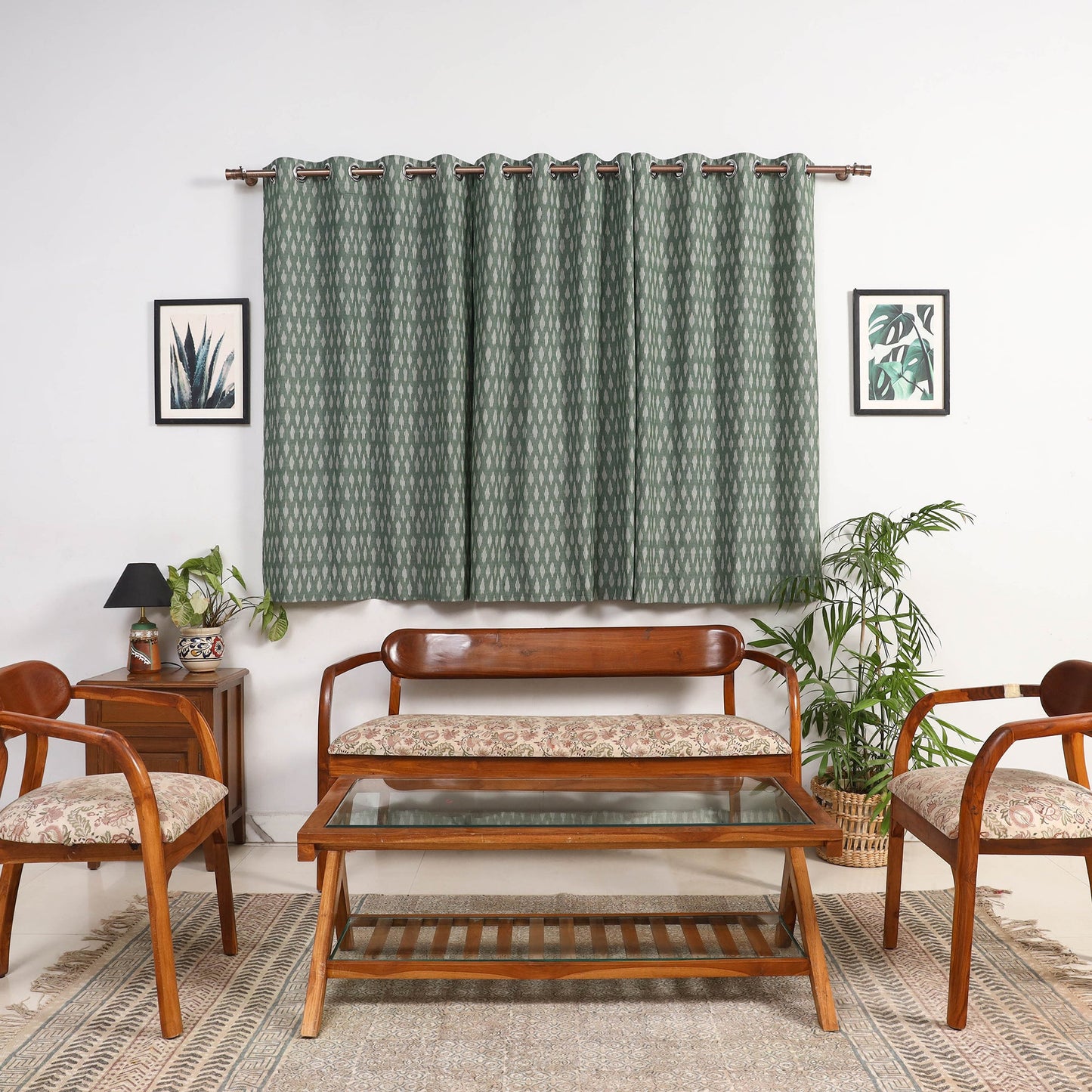 Green - cotton window pochampally ikat curtain (5 x 3 feet)