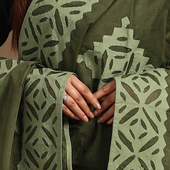 Buy Cutwork Cotton Green Barmer Applique Dupatta