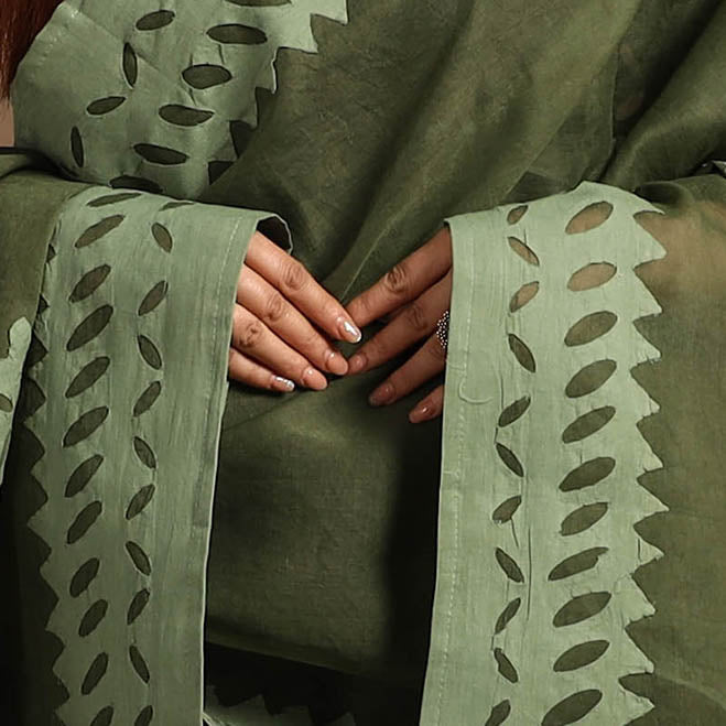 Buy Cutwork Cotton Green Barmer Applique Dupatta