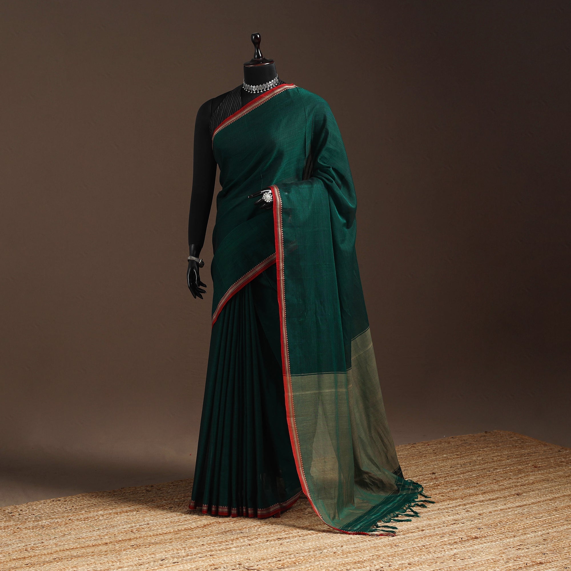 Red - Mercerised Cotton Dharwad Saree with Thread Border 05