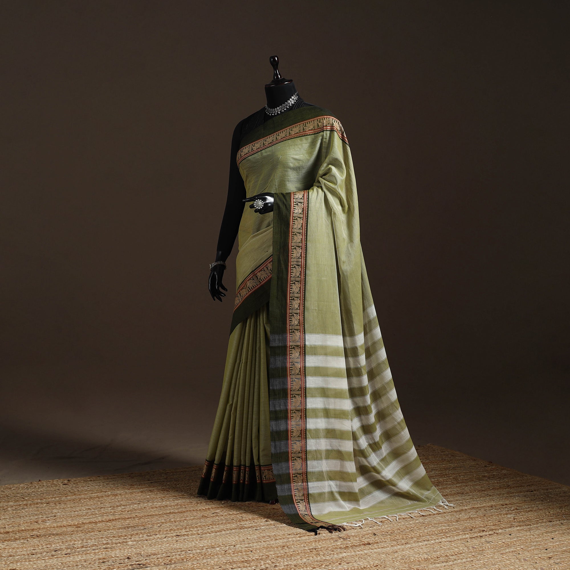 Green - Mercerised Cotton Dharwad Saree with Thread Border 06