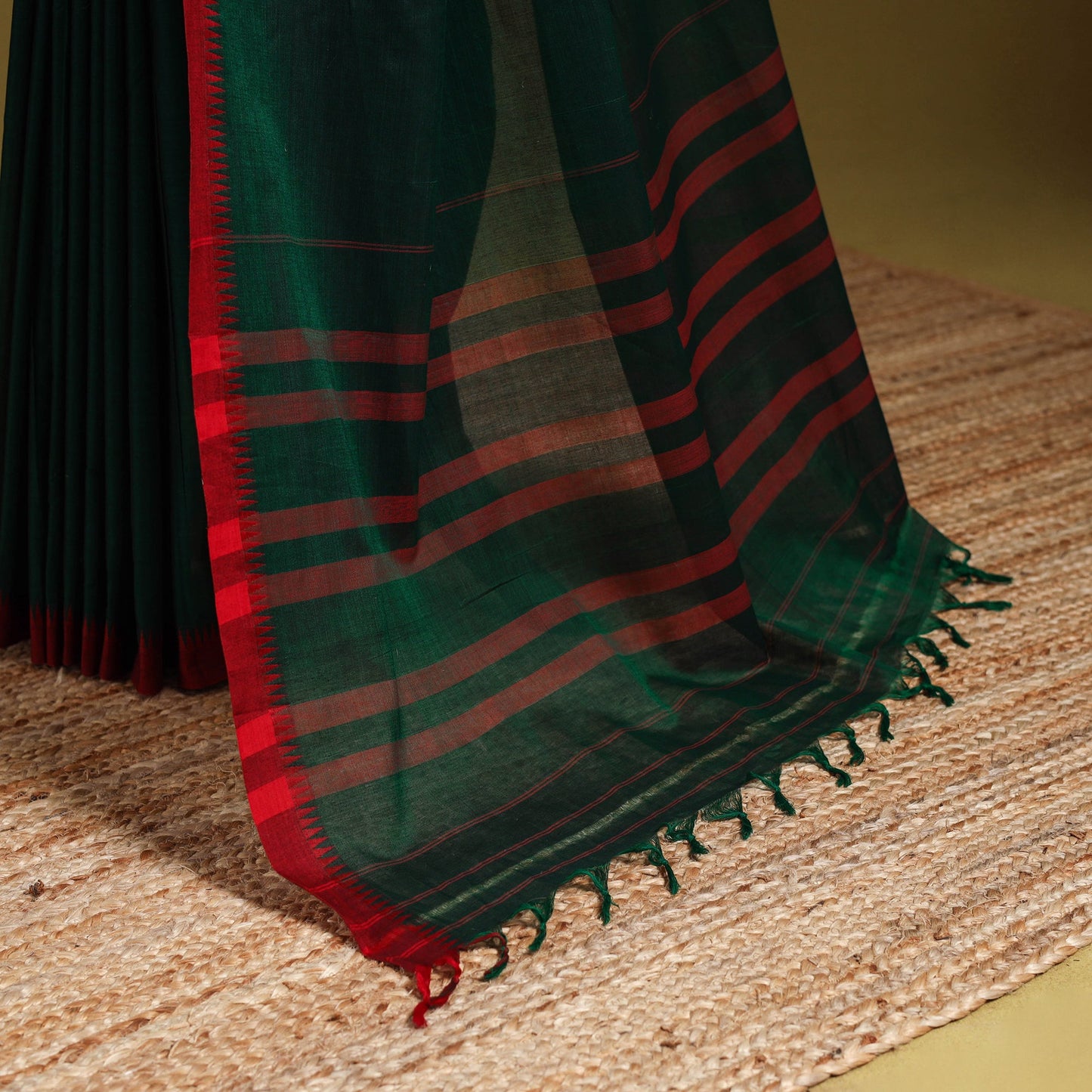 Green - dharwad cotton saree with border 39 - handcrafted