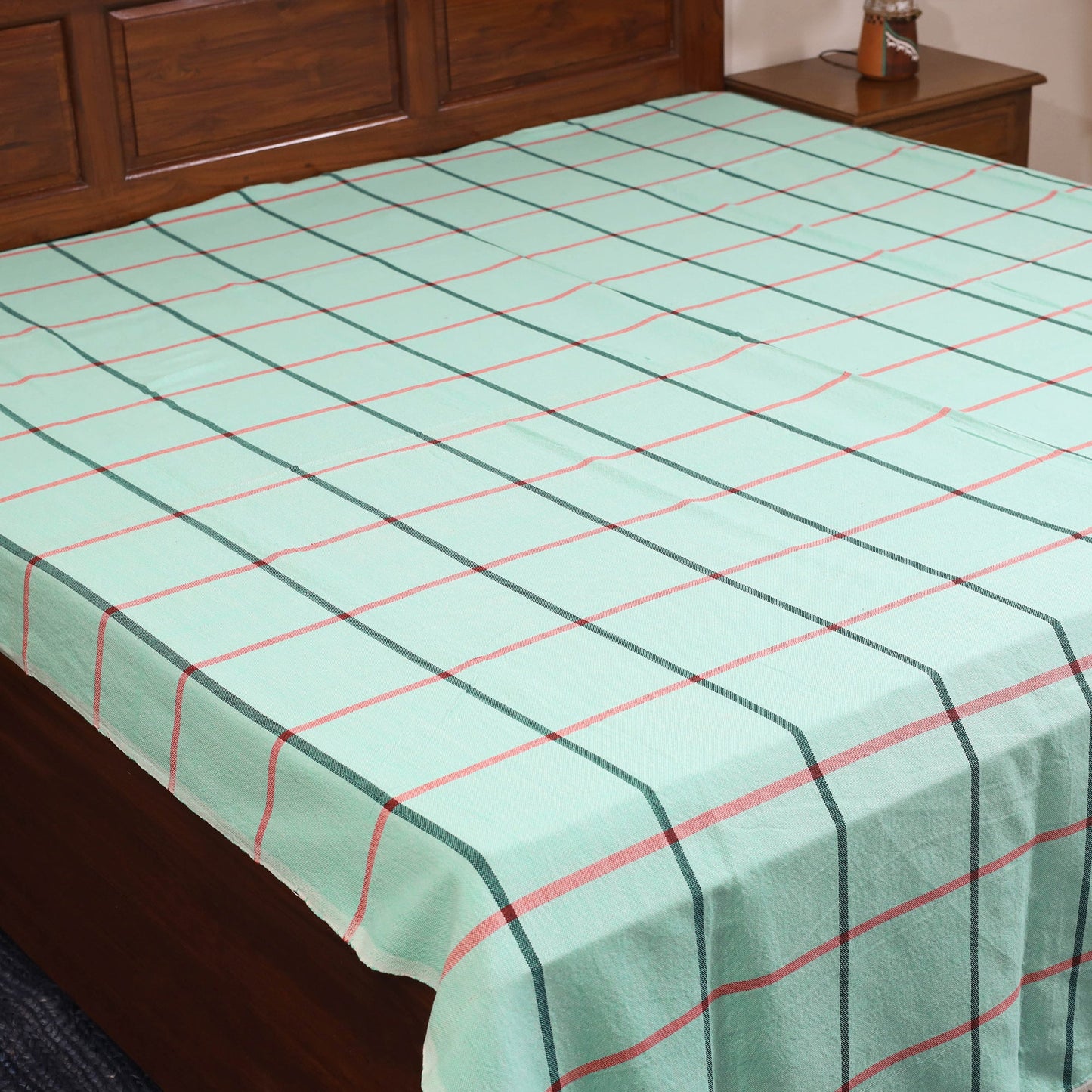 Green - double handloom cotton bed sheet (108 x 90 in) 22