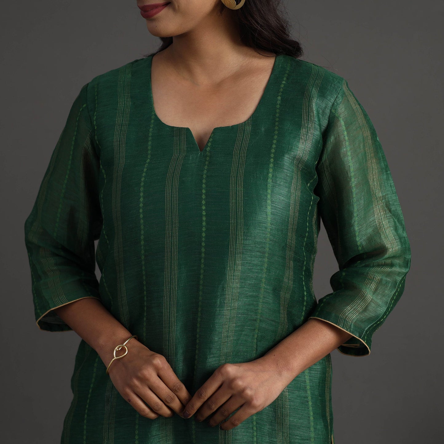 Green Elegant Linen Silk Handloom Plain Kurta Set