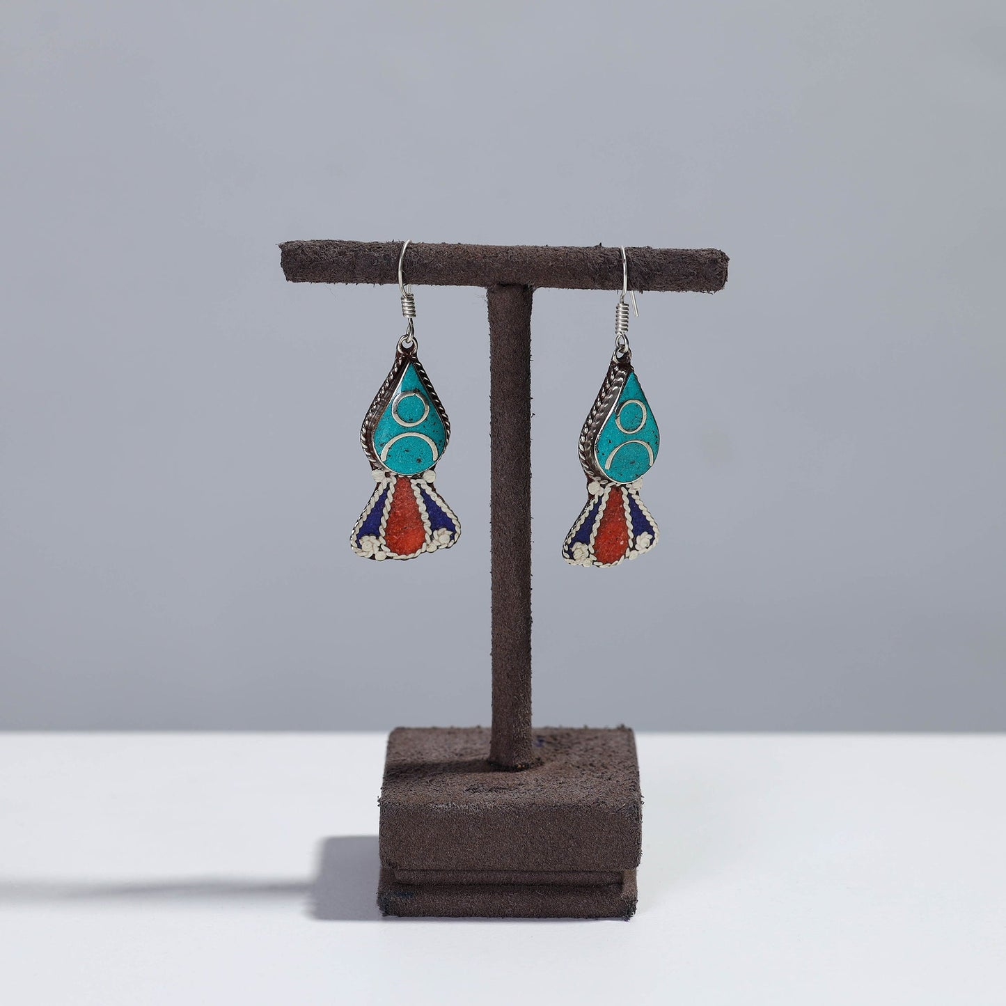 Ethnic Tibetan Earrings with Semi-Precious Stones