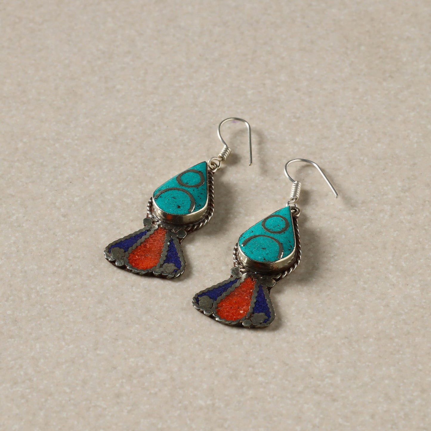 Ethnic Tibetan Earrings with Semi-Precious Stones