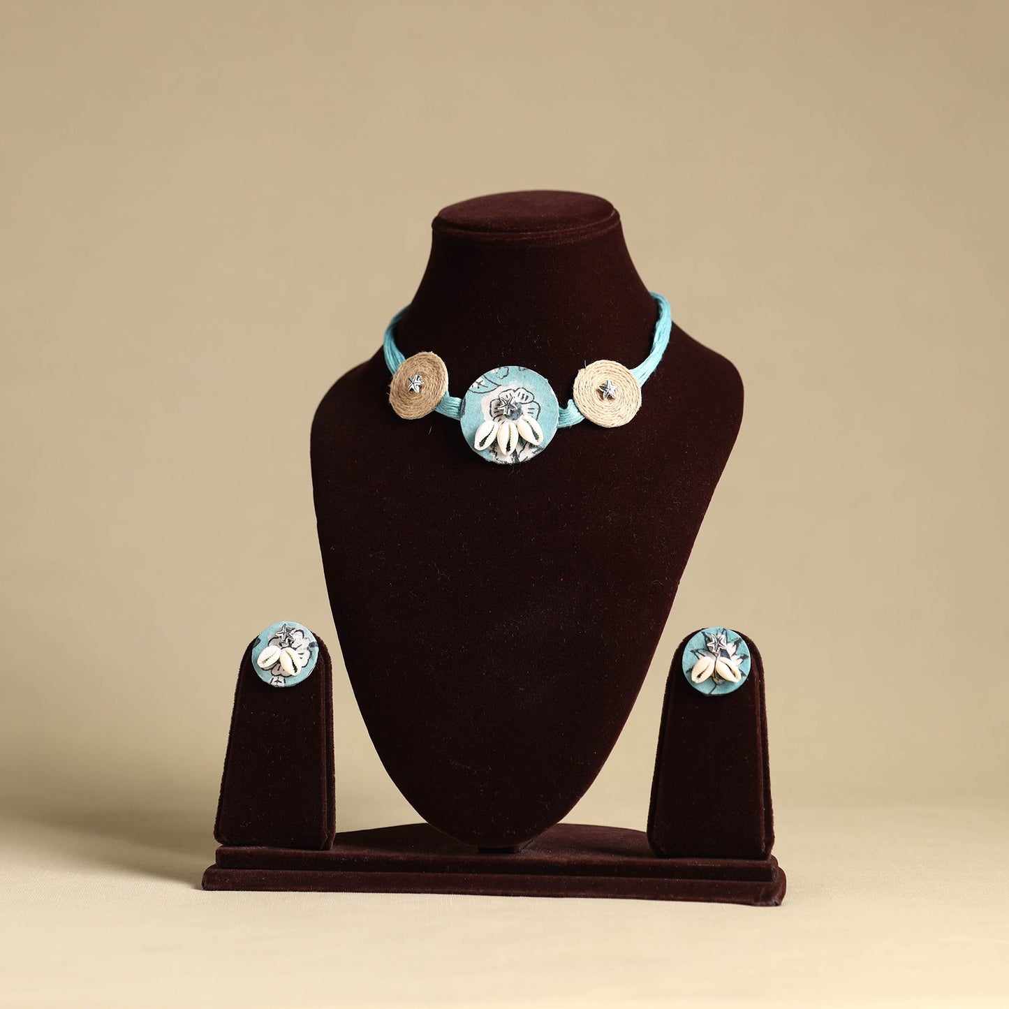 Green - fabart jute choker necklace set 14 - handcrafted
