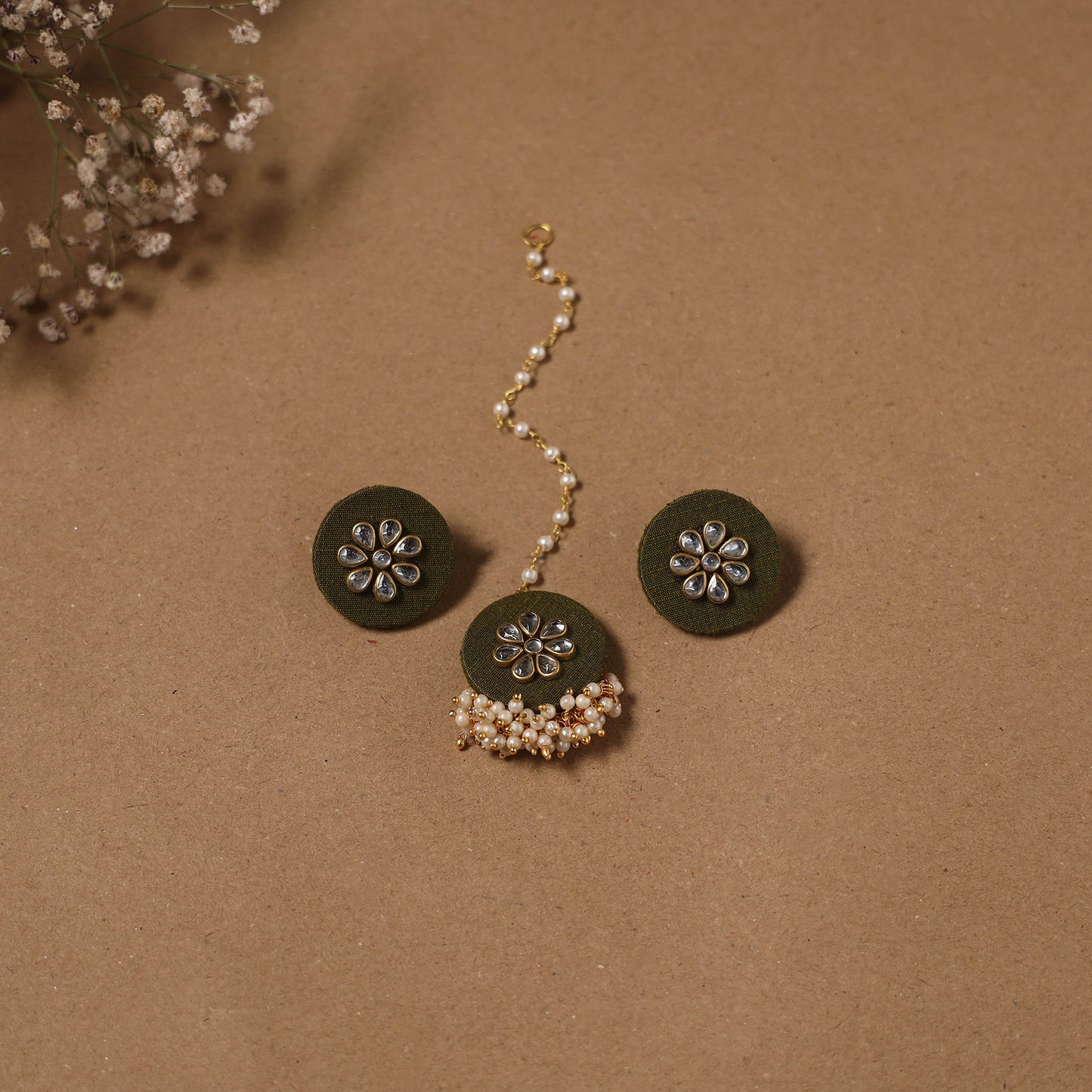 Fabart kundan earrings & maang tikka set 07 - handcrafted